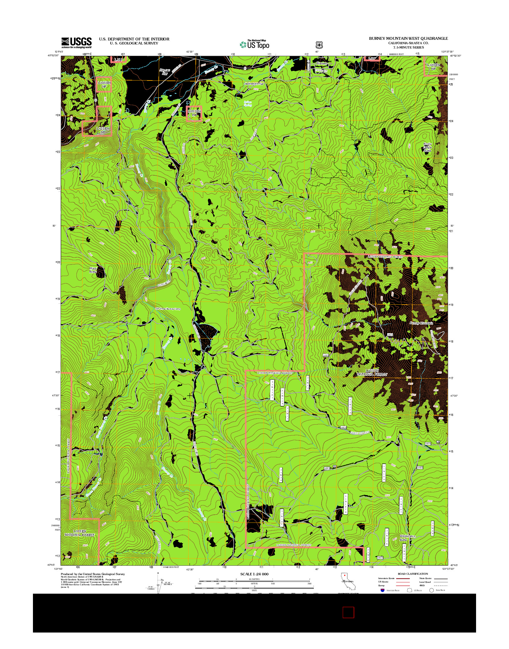 USGS US TOPO 7.5-MINUTE MAP FOR BURNEY MOUNTAIN WEST, CA 2012