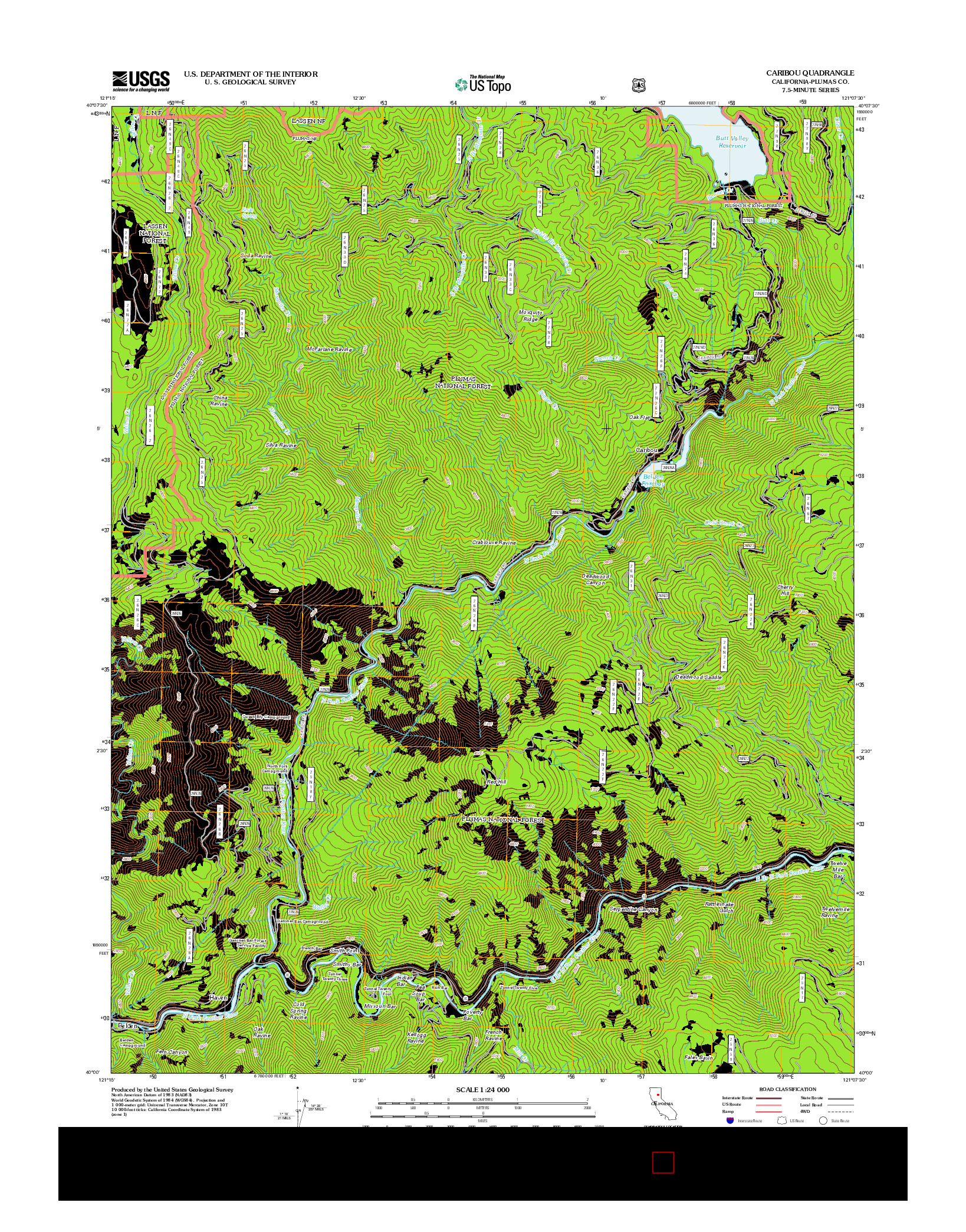 USGS US TOPO 7.5-MINUTE MAP FOR CARIBOU, CA 2012