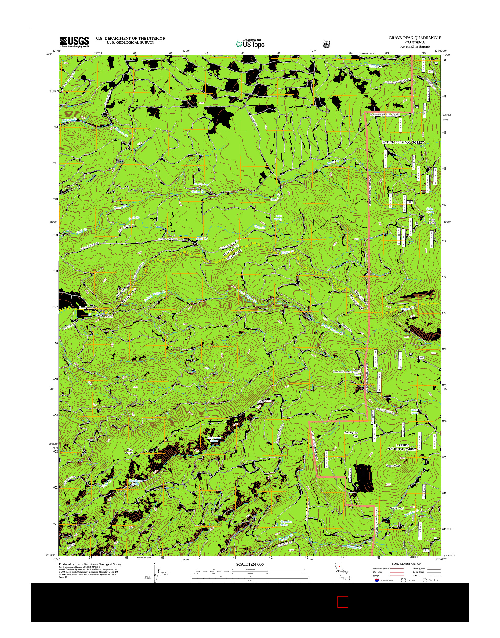 USGS US TOPO 7.5-MINUTE MAP FOR GRAYS PEAK, CA 2012