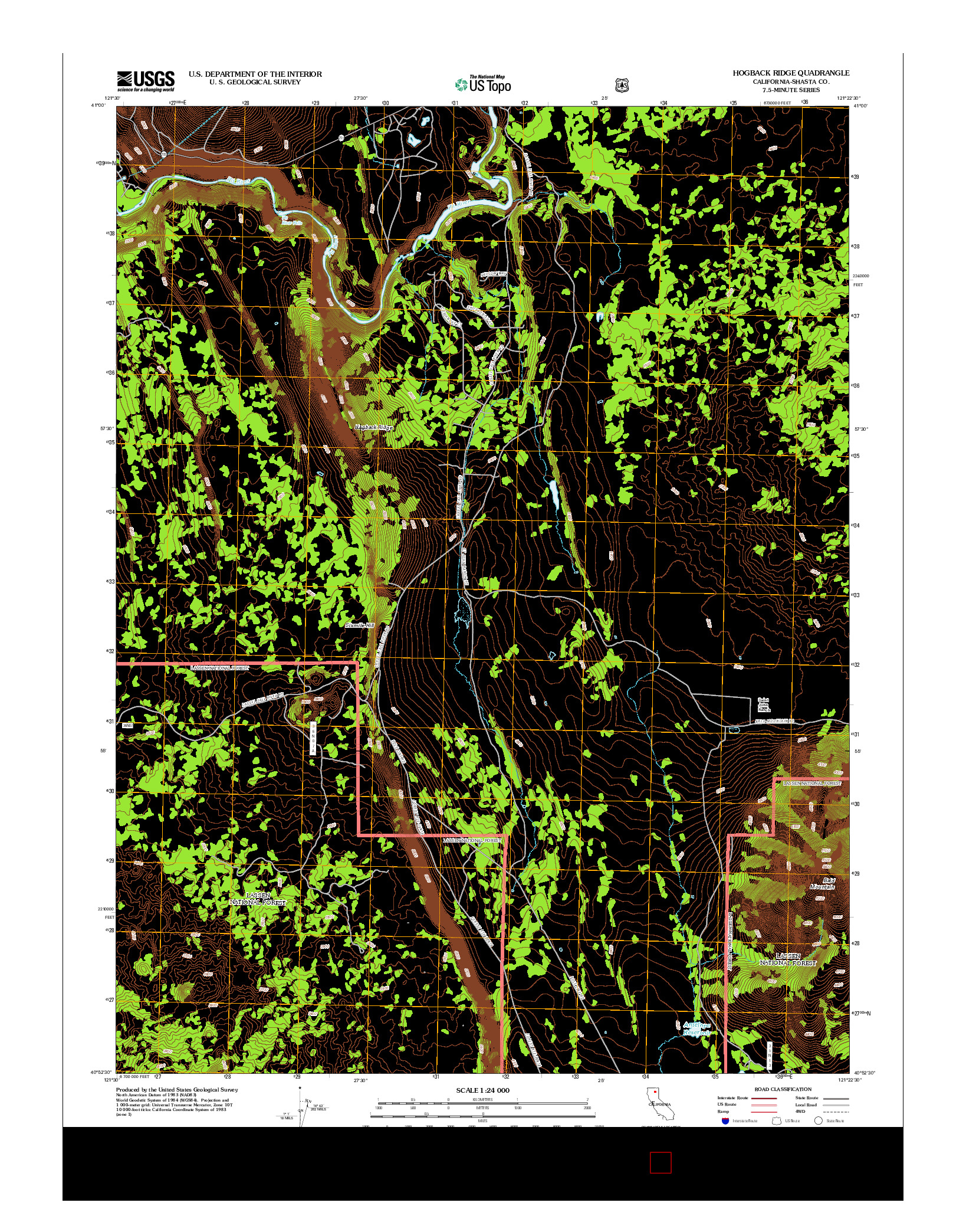 USGS US TOPO 7.5-MINUTE MAP FOR HOGBACK RIDGE, CA 2012