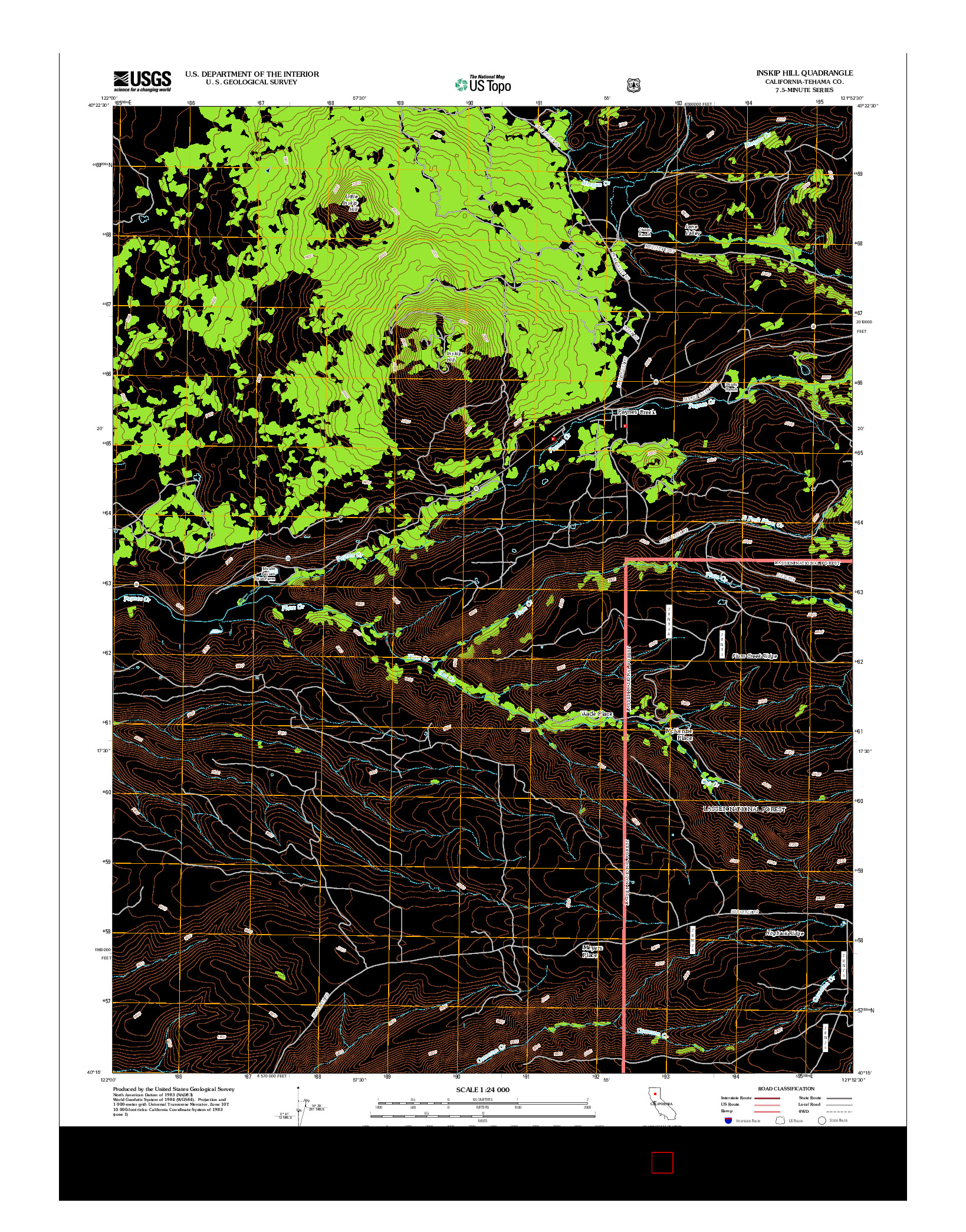 USGS US TOPO 7.5-MINUTE MAP FOR INSKIP HILL, CA 2012