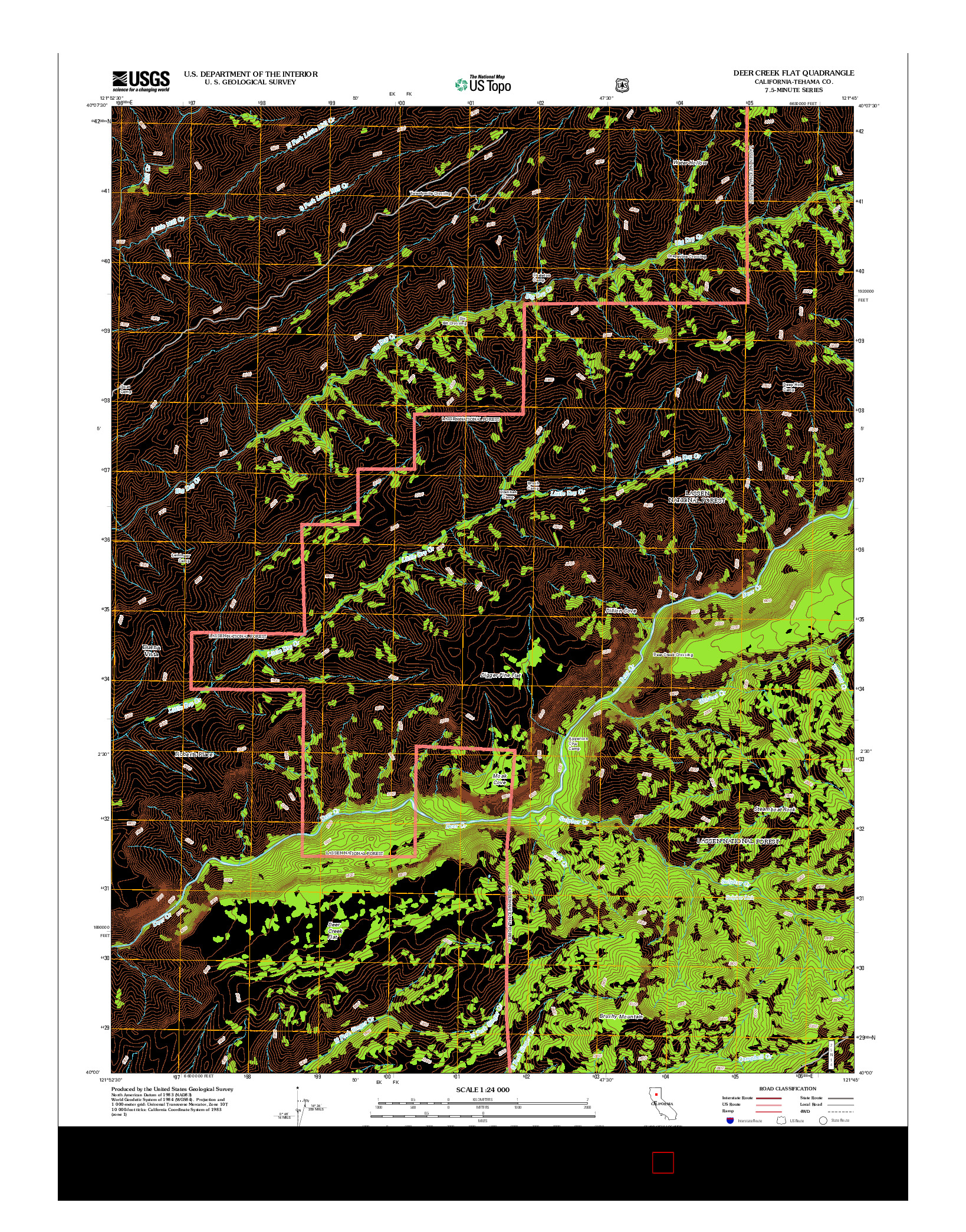 USGS US TOPO 7.5-MINUTE MAP FOR DEER CREEK FLAT, CA 2012