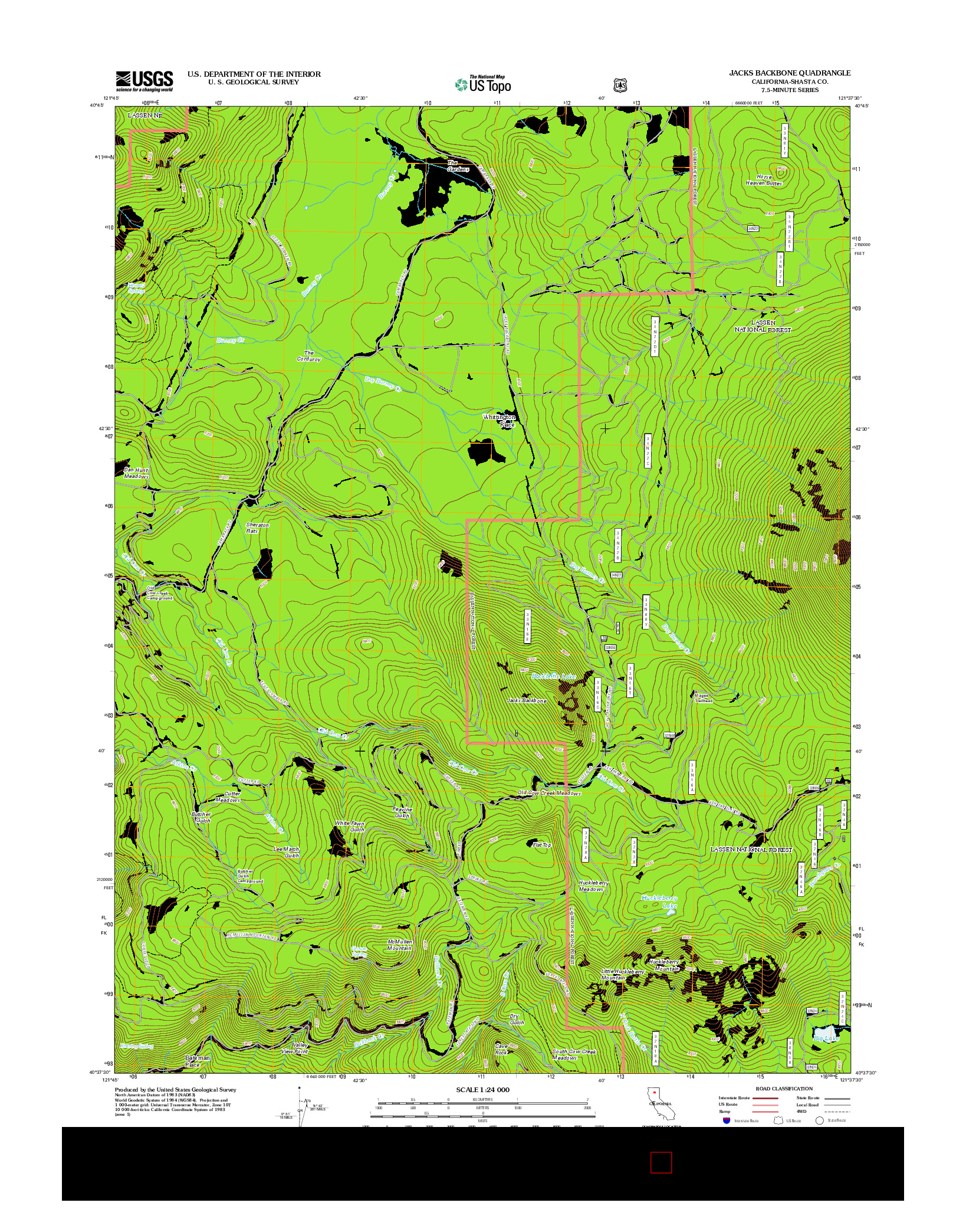 USGS US TOPO 7.5-MINUTE MAP FOR JACKS BACKBONE, CA 2012