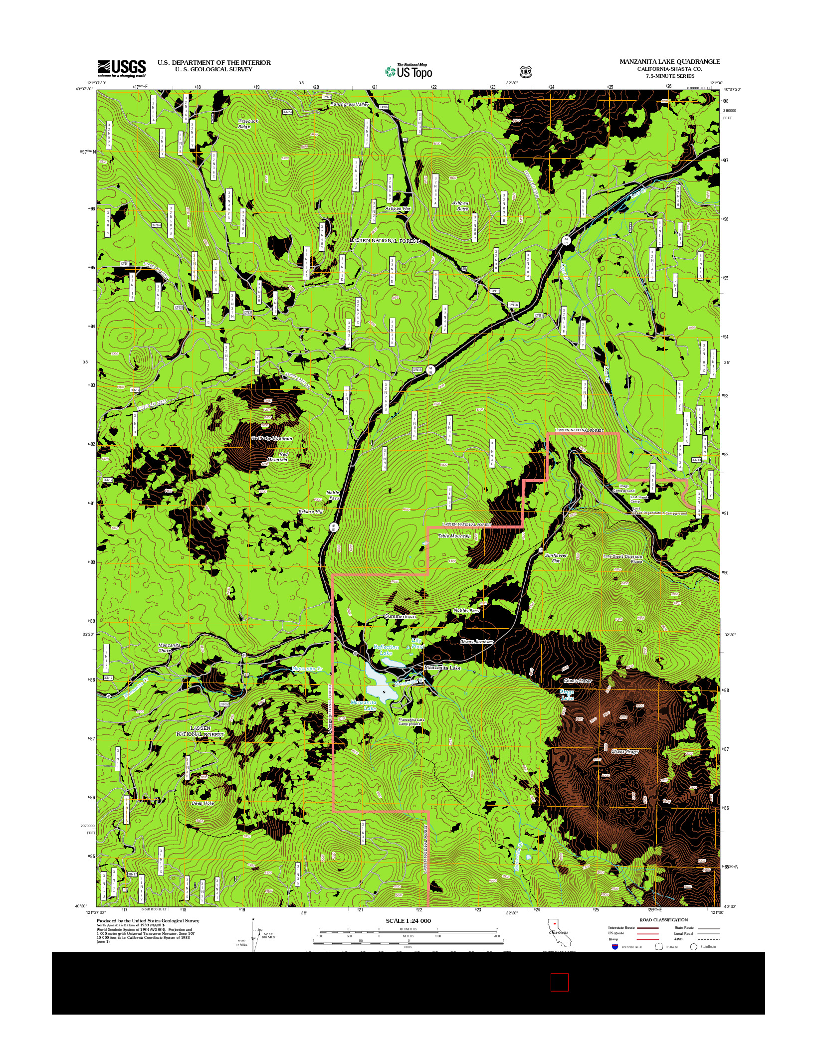 USGS US TOPO 7.5-MINUTE MAP FOR MANZANITA LAKE, CA 2012