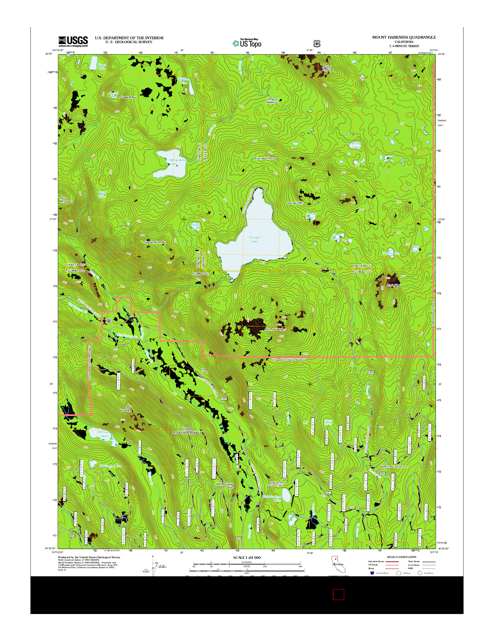 USGS US TOPO 7.5-MINUTE MAP FOR MOUNT HARKNESS, CA 2012