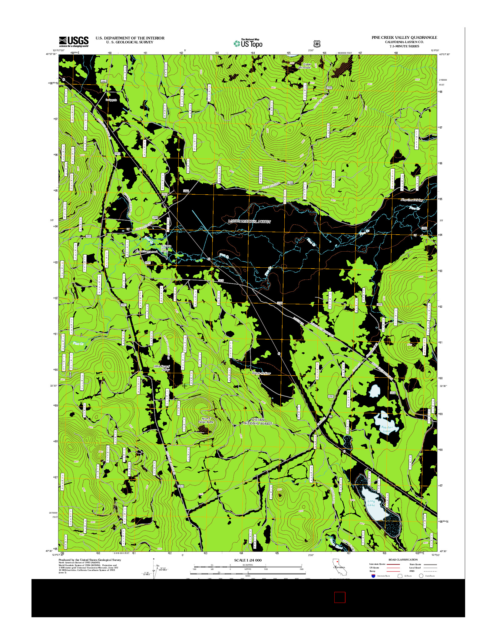 USGS US TOPO 7.5-MINUTE MAP FOR PINE CREEK VALLEY, CA 2012