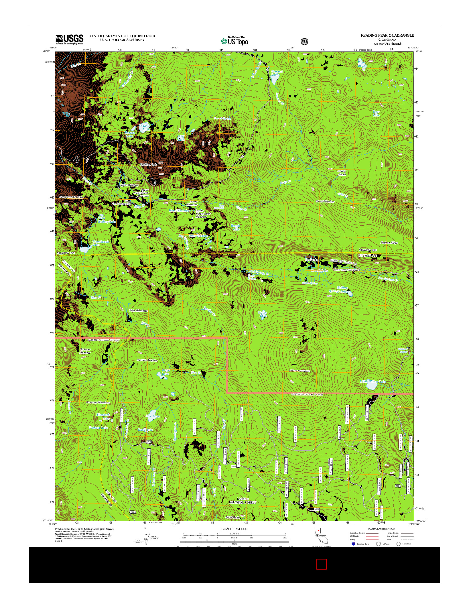 USGS US TOPO 7.5-MINUTE MAP FOR READING PEAK, CA 2012