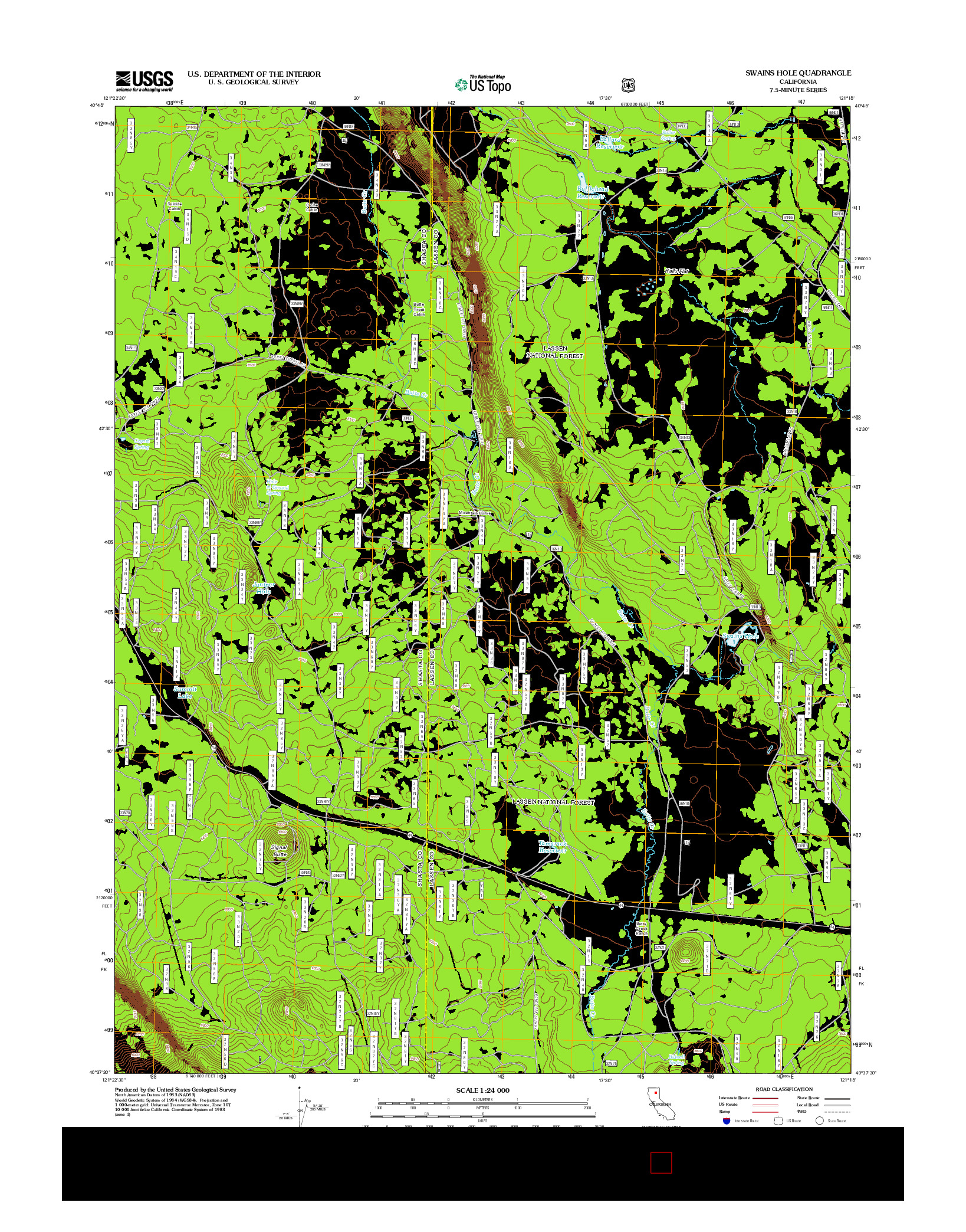 USGS US TOPO 7.5-MINUTE MAP FOR SWAINS HOLE, CA 2012