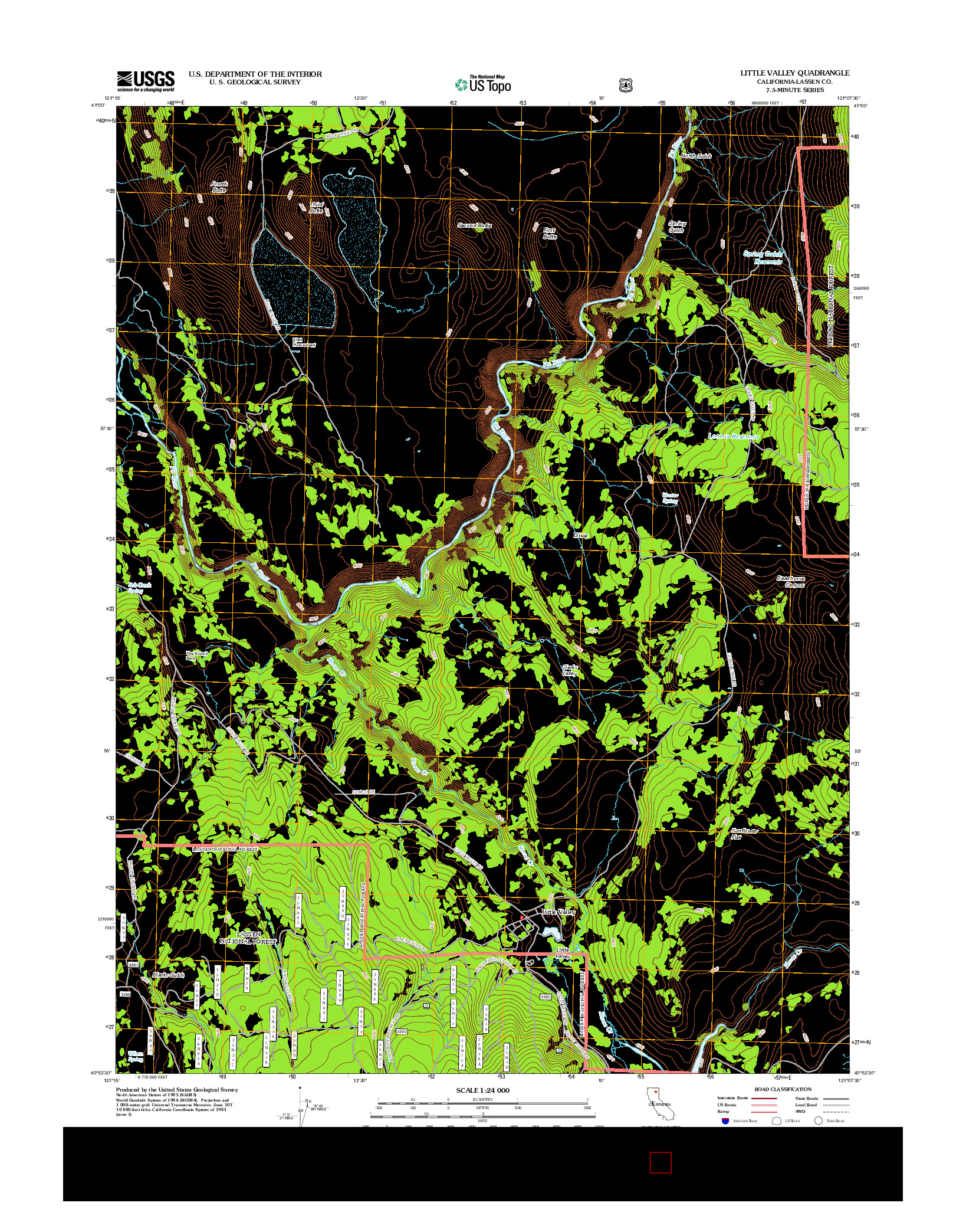 USGS US TOPO 7.5-MINUTE MAP FOR LITTLE VALLEY, CA 2012