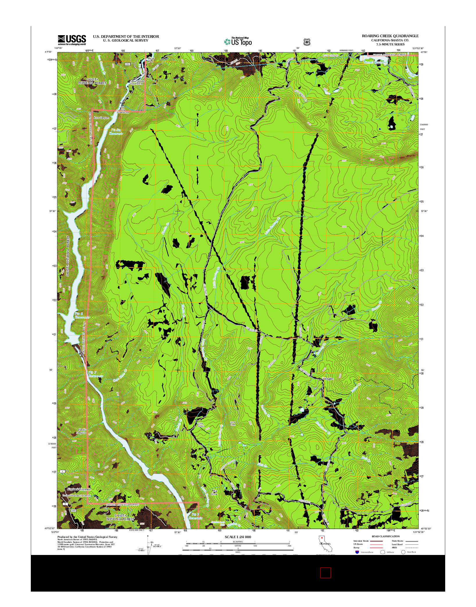 USGS US TOPO 7.5-MINUTE MAP FOR ROARING CREEK, CA 2012