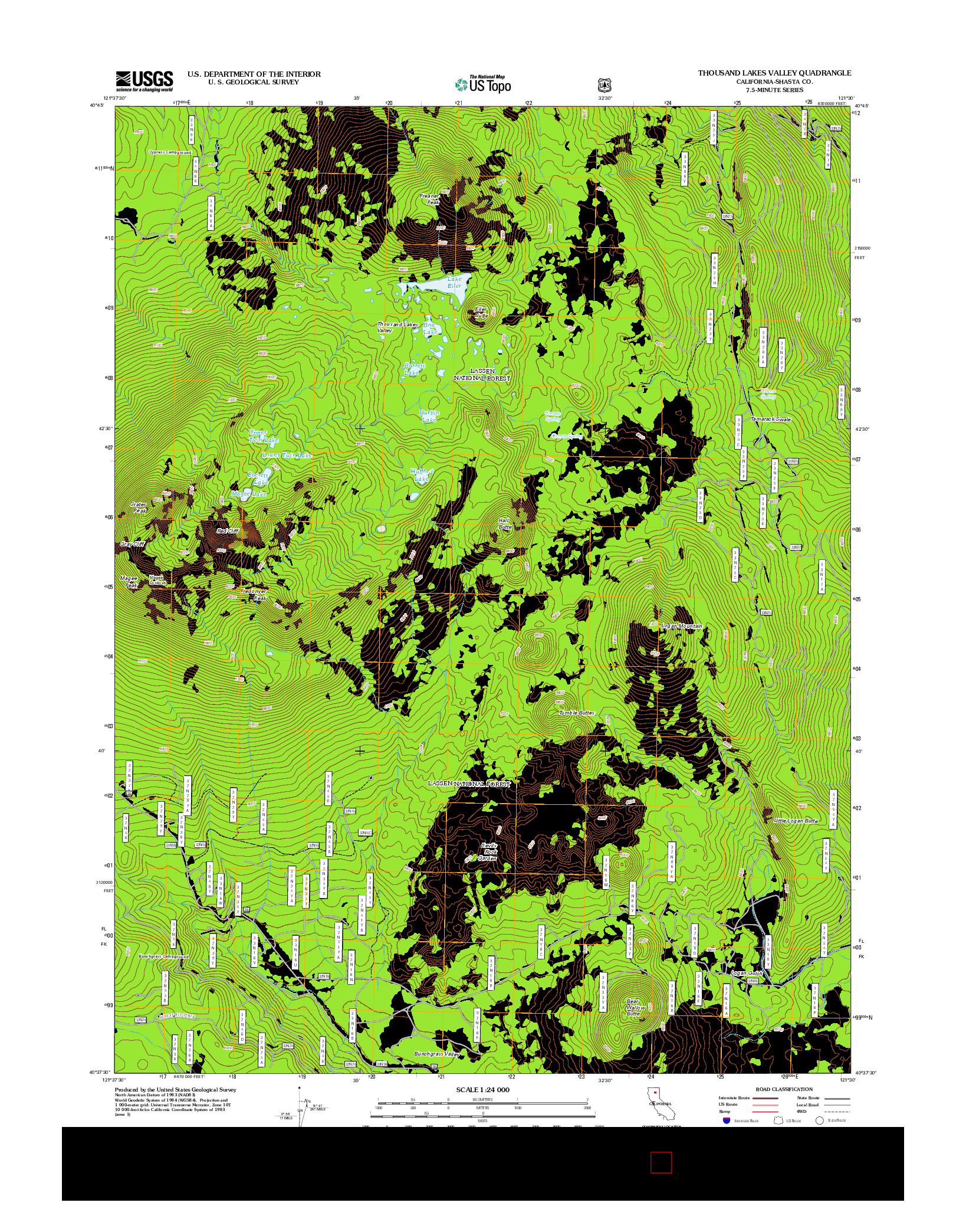 USGS US TOPO 7.5-MINUTE MAP FOR THOUSAND LAKES VALLEY, CA 2012