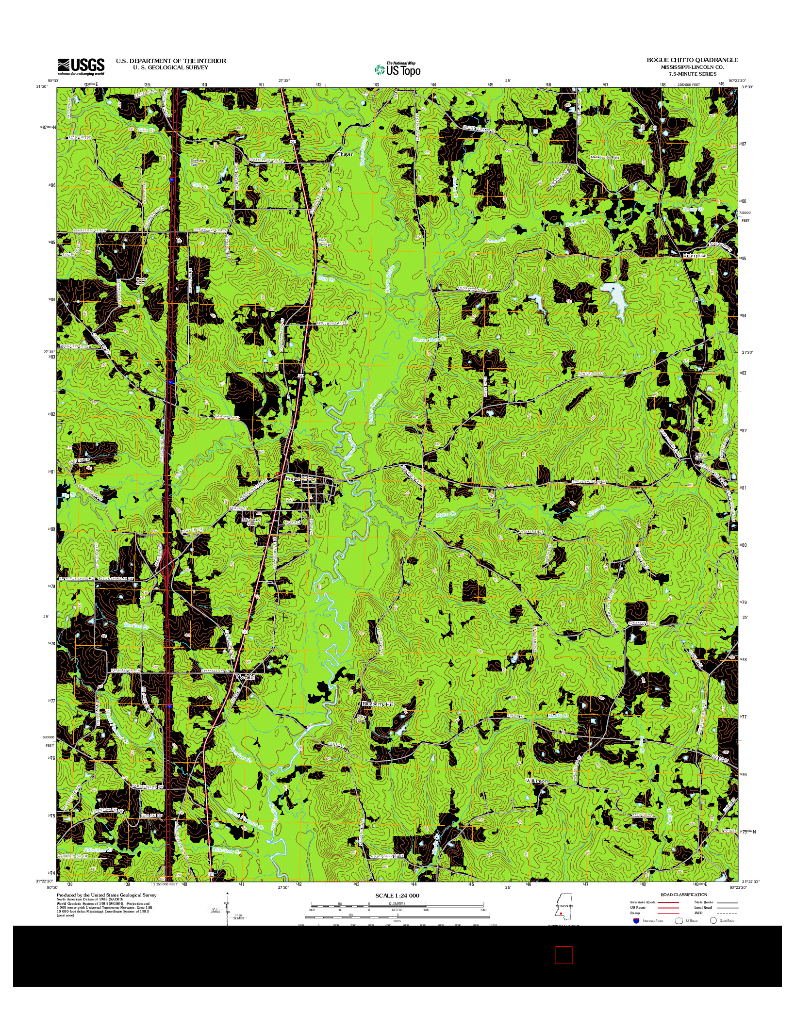 USGS US TOPO 7.5-MINUTE MAP FOR BOGUE CHITTO, MS 2012