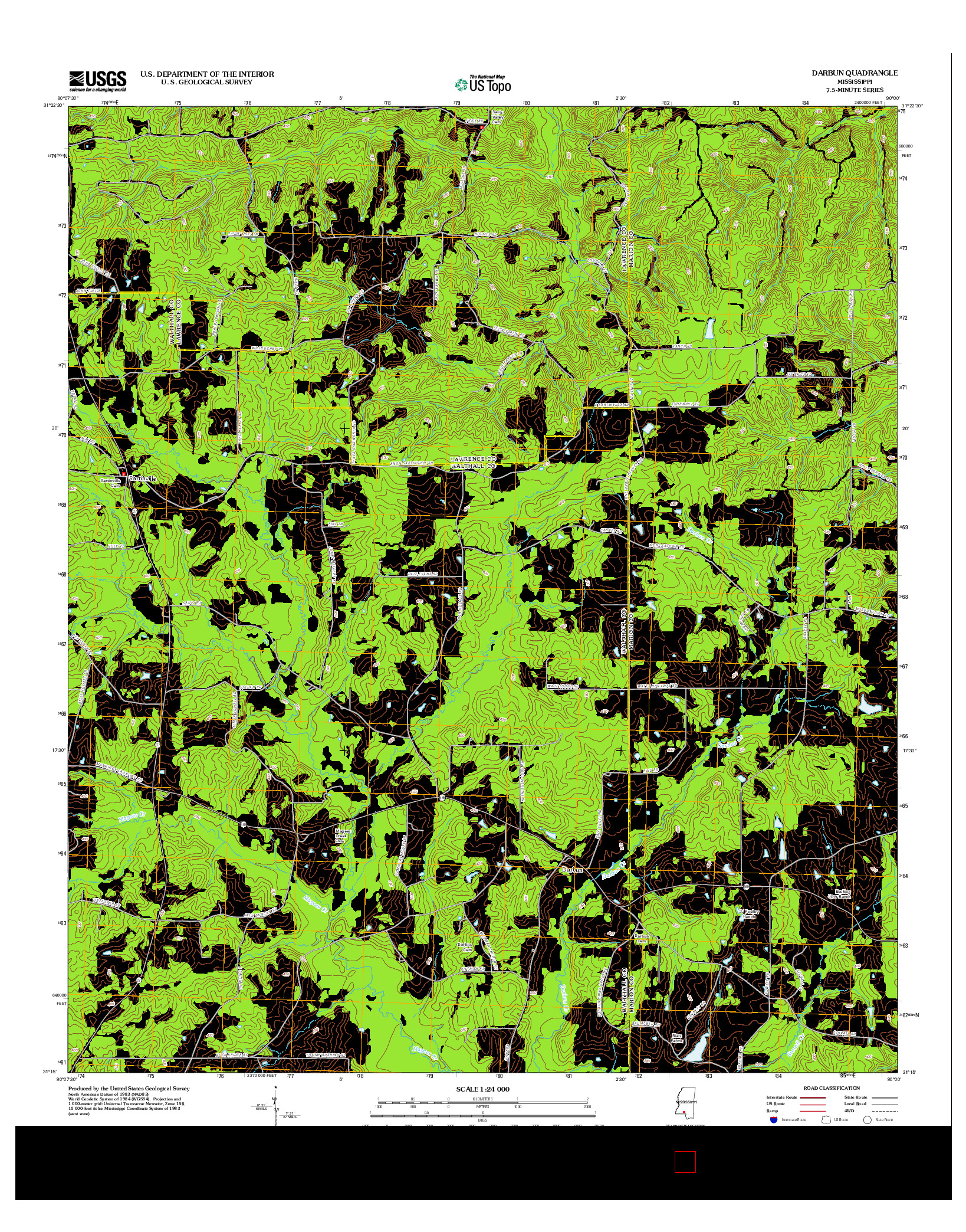 USGS US TOPO 7.5-MINUTE MAP FOR DARBUN, MS 2012