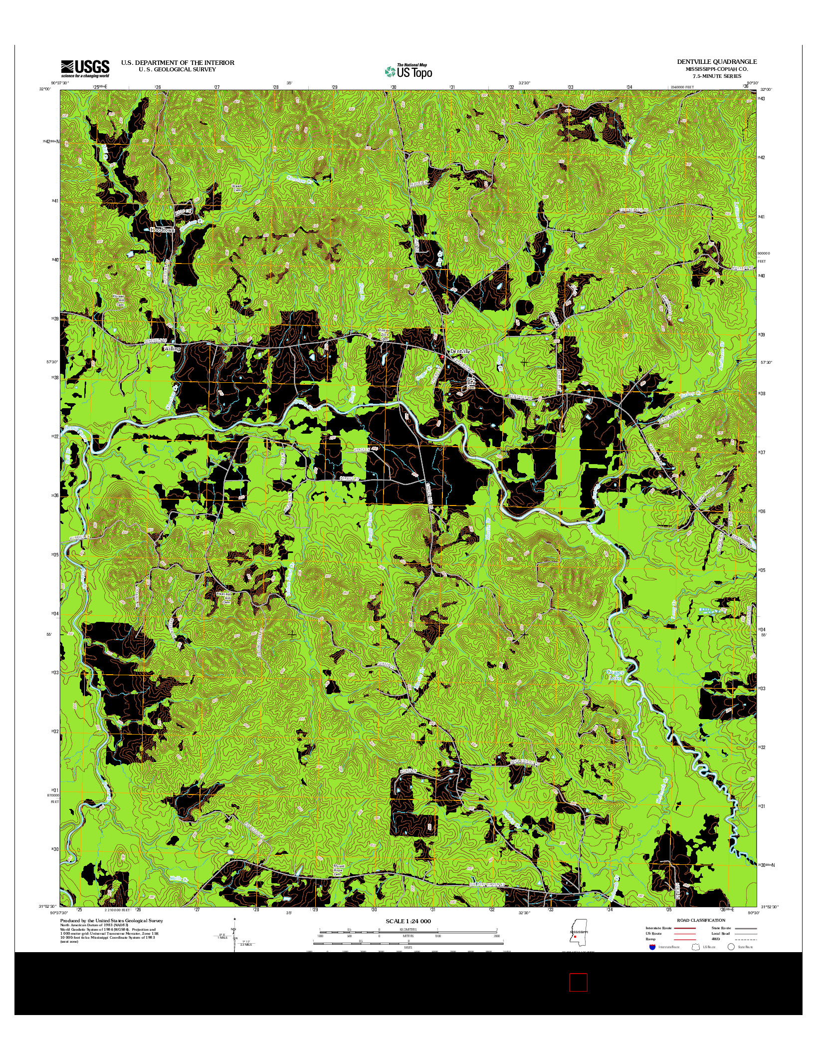 USGS US TOPO 7.5-MINUTE MAP FOR DENTVILLE, MS 2012