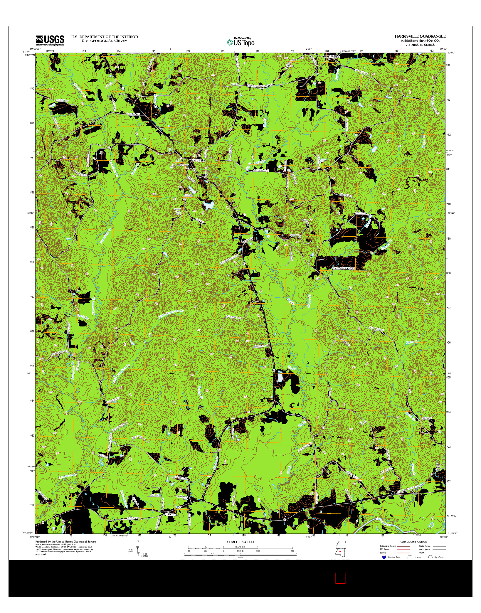 USGS US TOPO 7.5-MINUTE MAP FOR HARRISVILLE, MS 2012