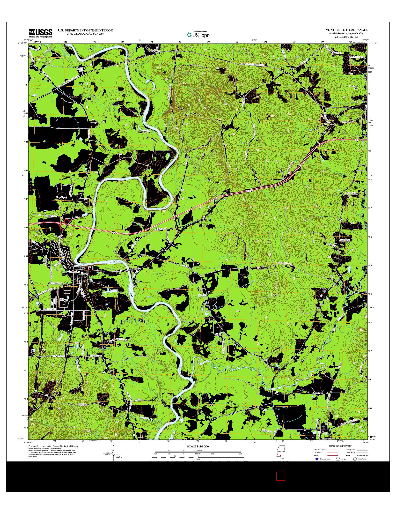 USGS US TOPO 7.5-MINUTE MAP FOR MONTICELLO, MS 2012