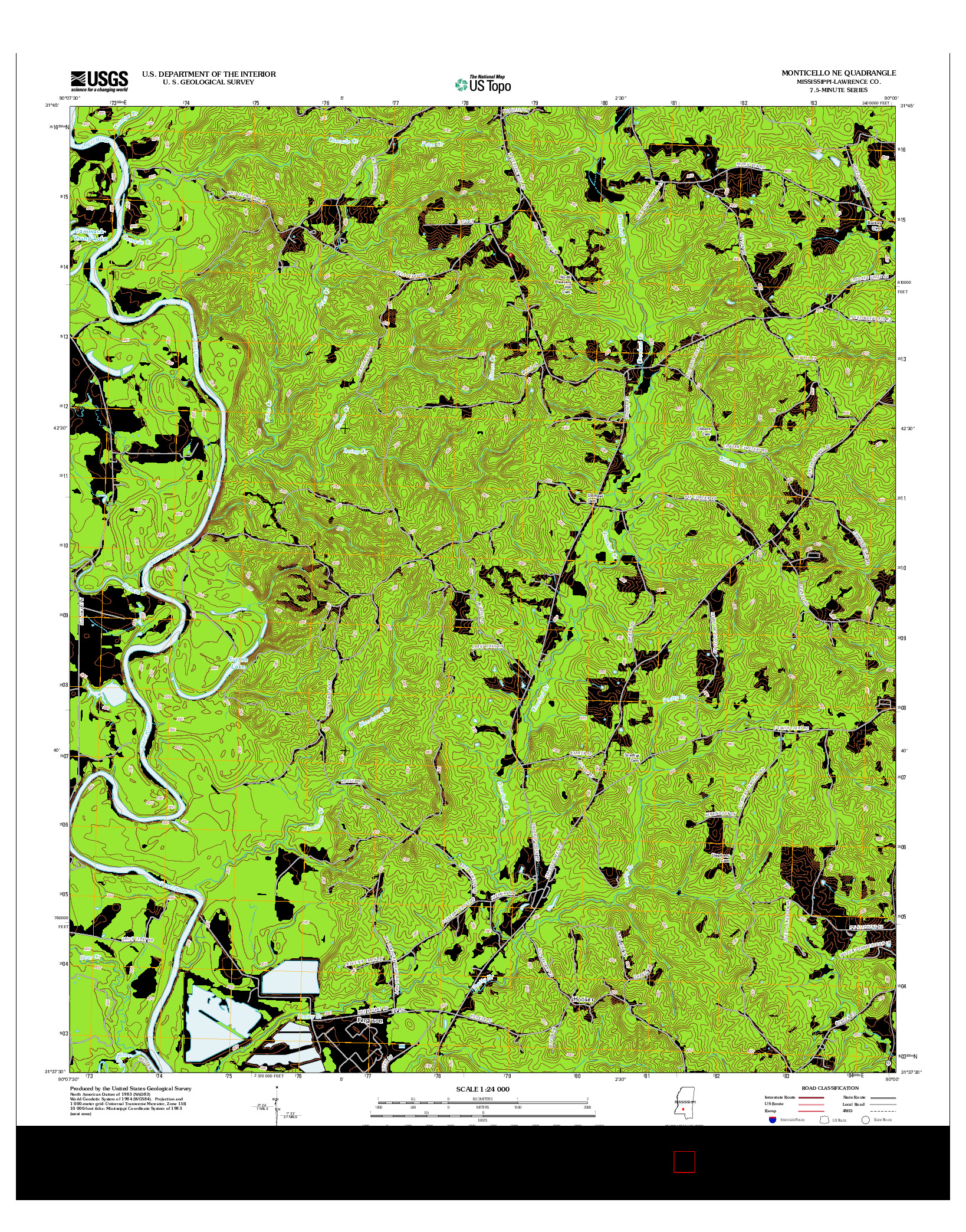 USGS US TOPO 7.5-MINUTE MAP FOR MONTICELLO NE, MS 2012