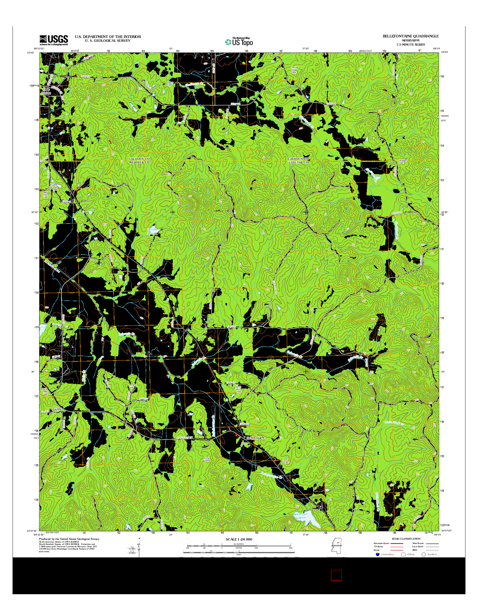 USGS US TOPO 7.5-MINUTE MAP FOR BELLEFONTAINE, MS 2012
