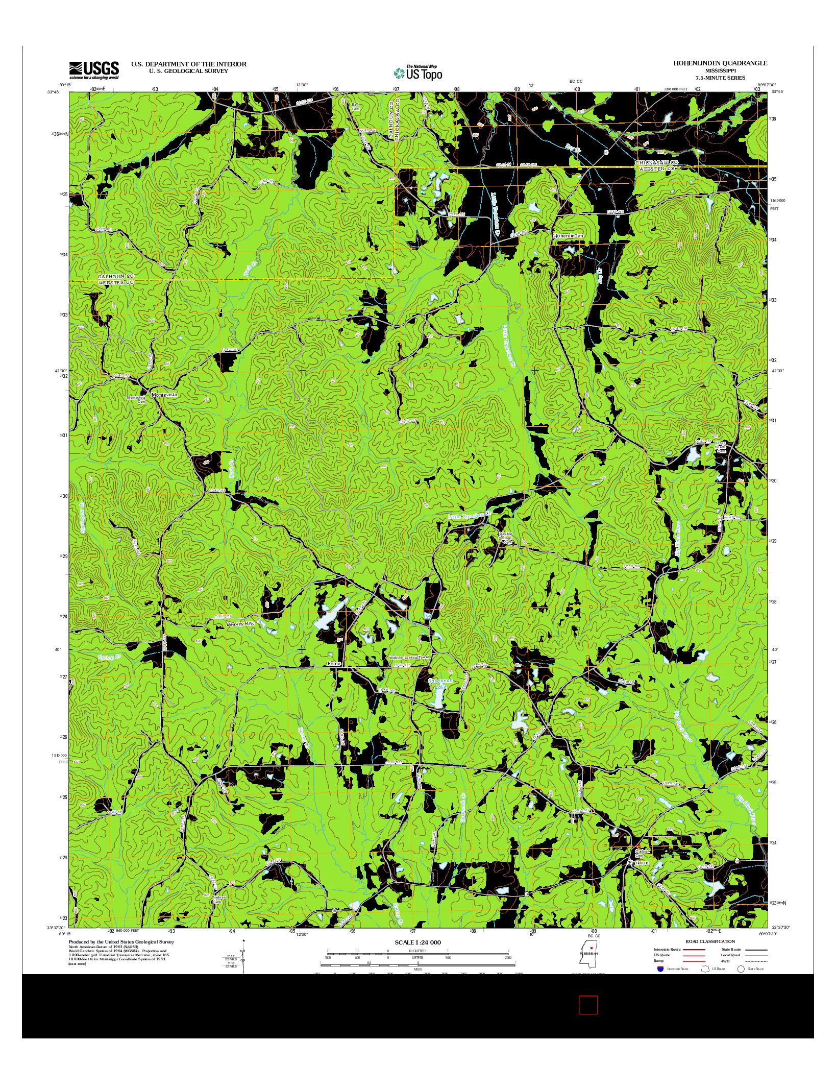 USGS US TOPO 7.5-MINUTE MAP FOR HOHENLINDEN, MS 2012