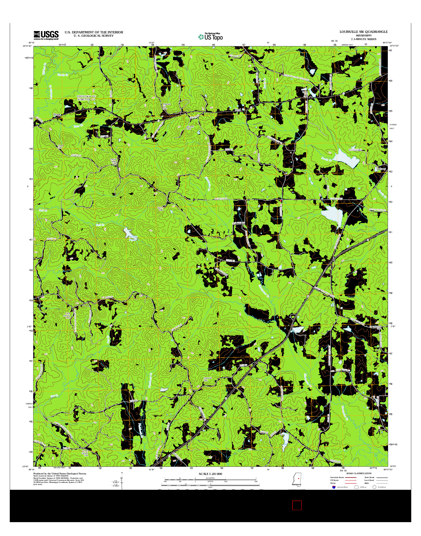 USGS US TOPO 7.5-MINUTE MAP FOR LOUISVILLE SW, MS 2012