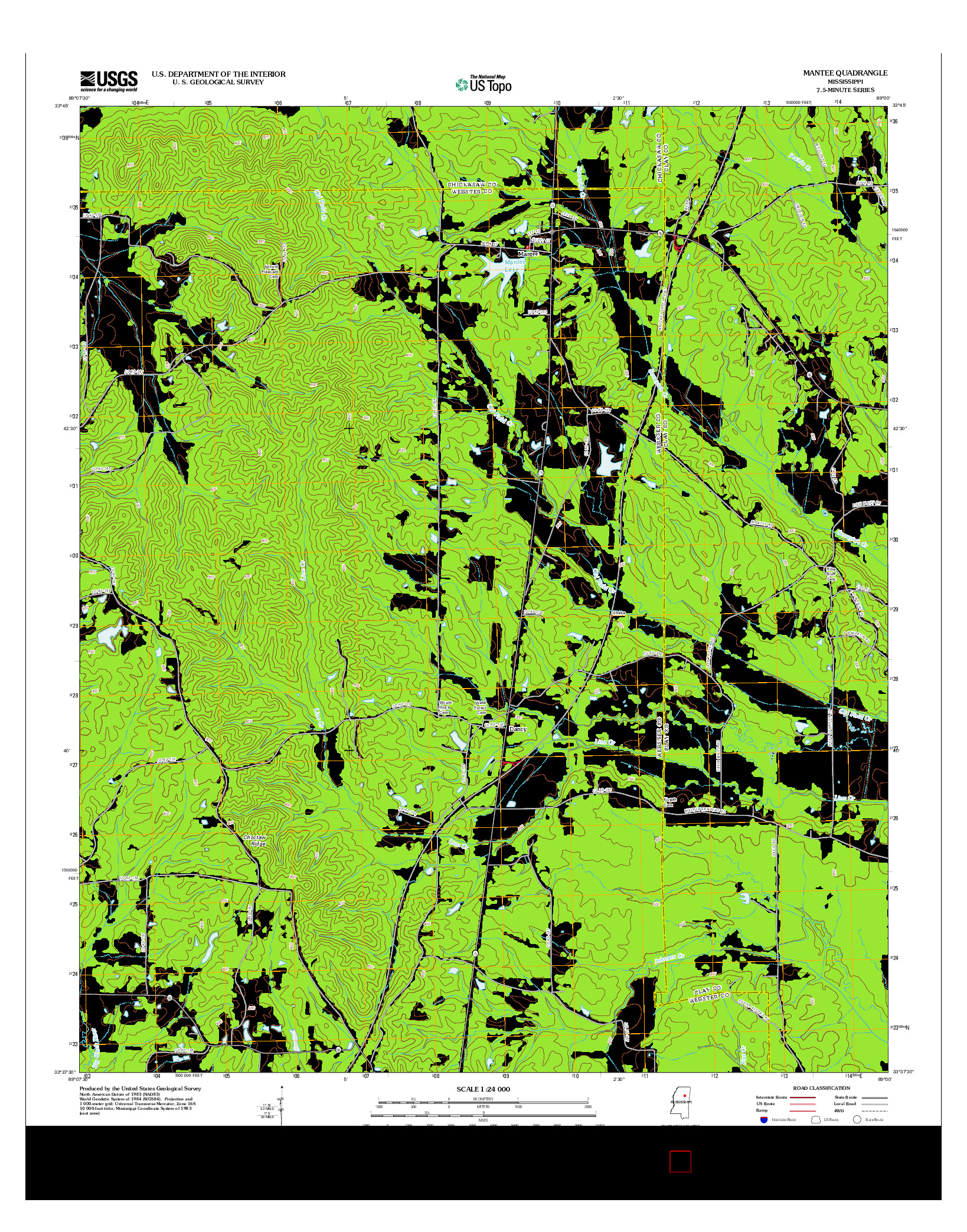 USGS US TOPO 7.5-MINUTE MAP FOR MANTEE, MS 2012