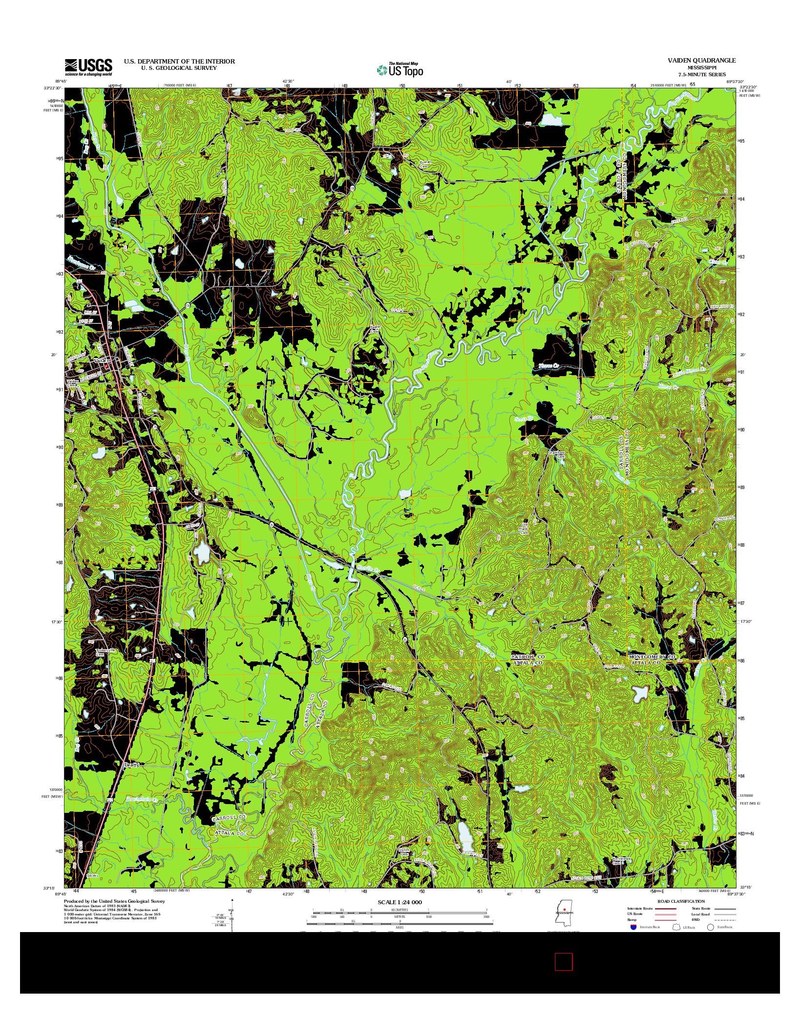 USGS US TOPO 7.5-MINUTE MAP FOR VAIDEN, MS 2012