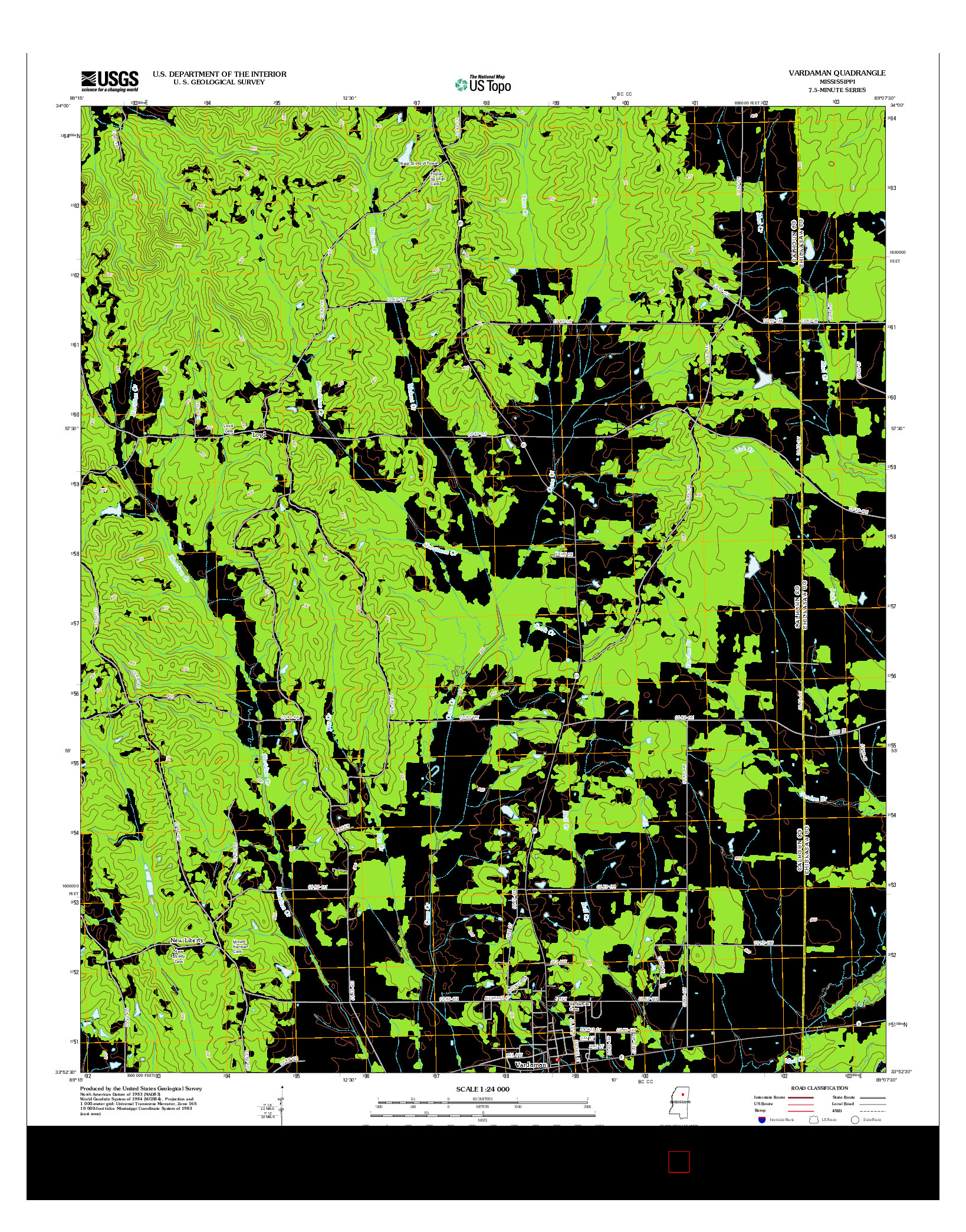 USGS US TOPO 7.5-MINUTE MAP FOR VARDAMAN, MS 2012