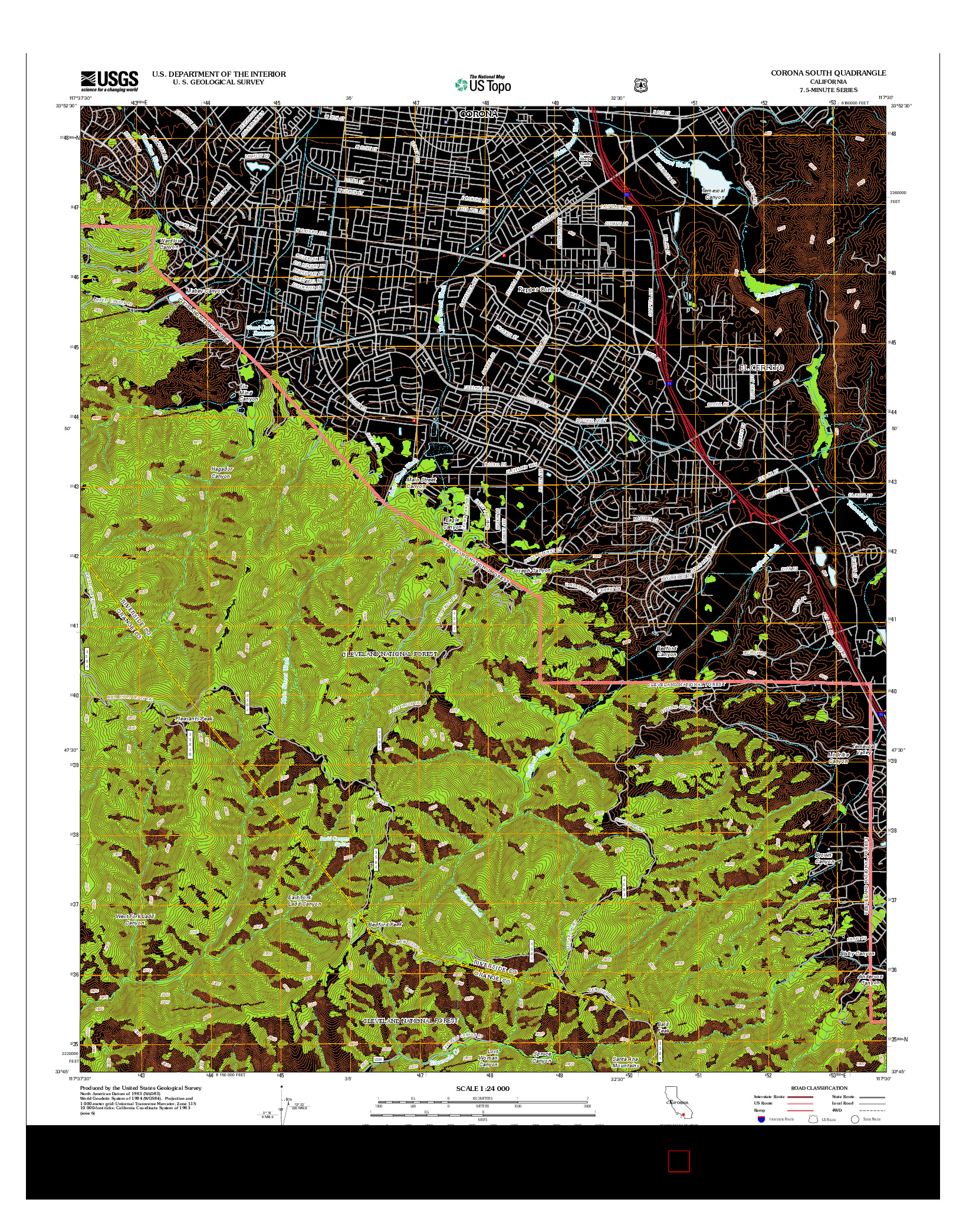 USGS US TOPO 7.5-MINUTE MAP FOR CORONA SOUTH, CA 2012