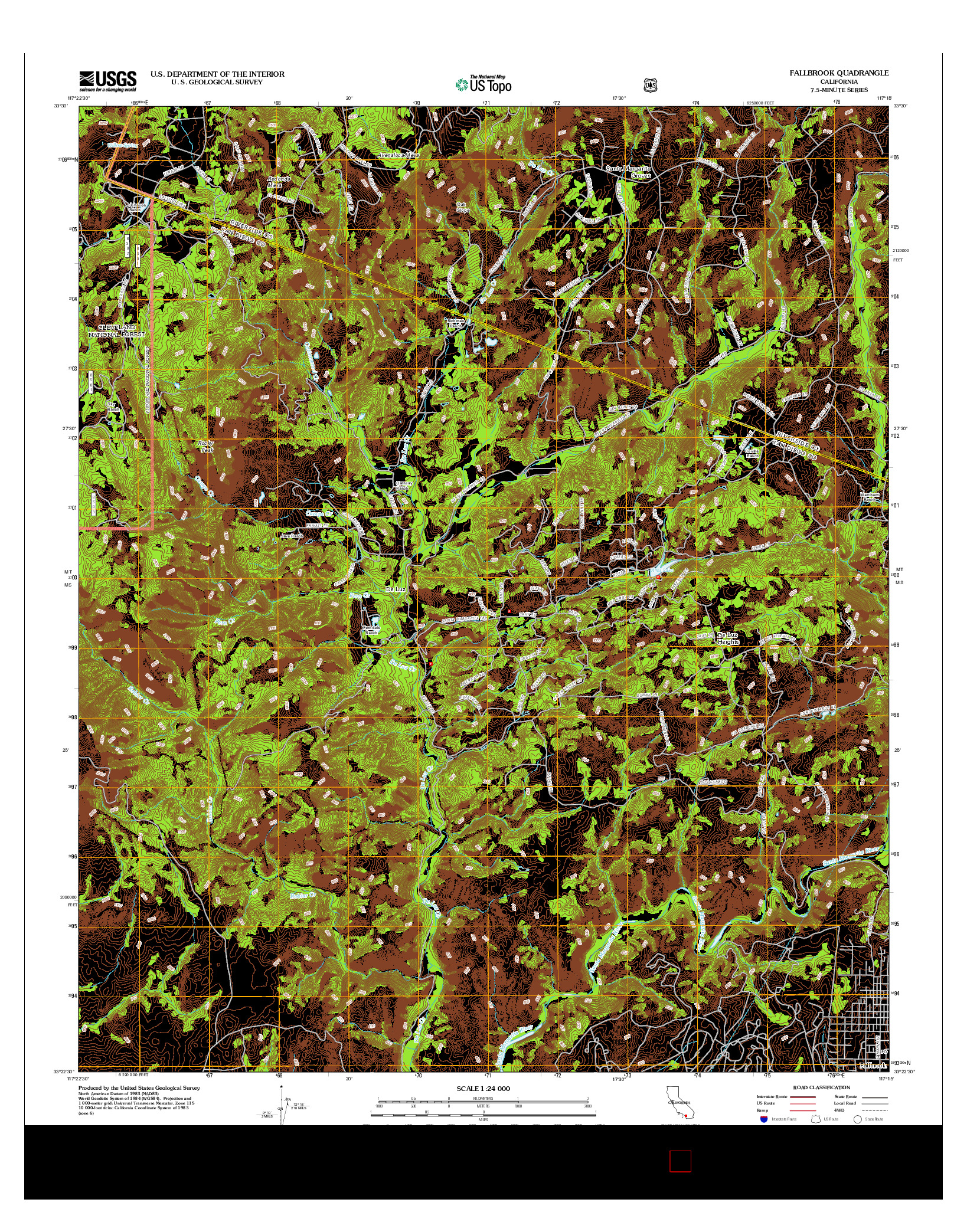 USGS US TOPO 7.5-MINUTE MAP FOR FALLBROOK, CA 2012