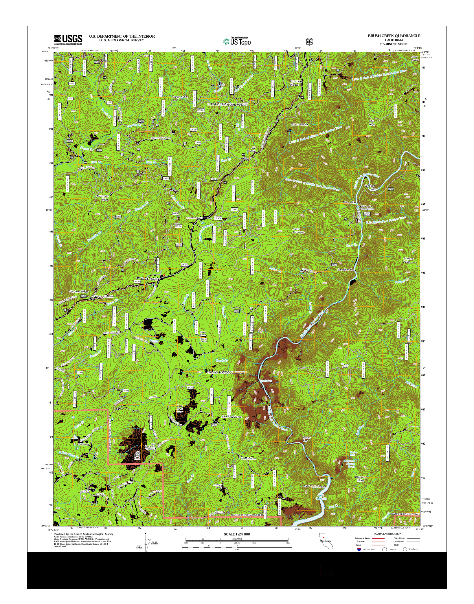 USGS US TOPO 7.5-MINUTE MAP FOR BRUSH CREEK, CA 2012