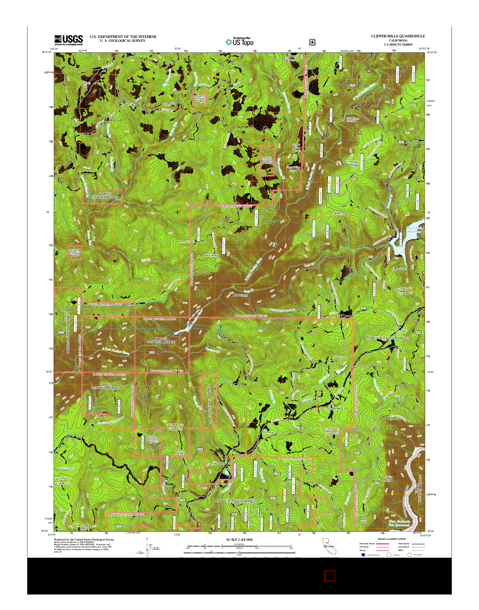 USGS US TOPO 7.5-MINUTE MAP FOR CLIPPER MILLS, CA 2012