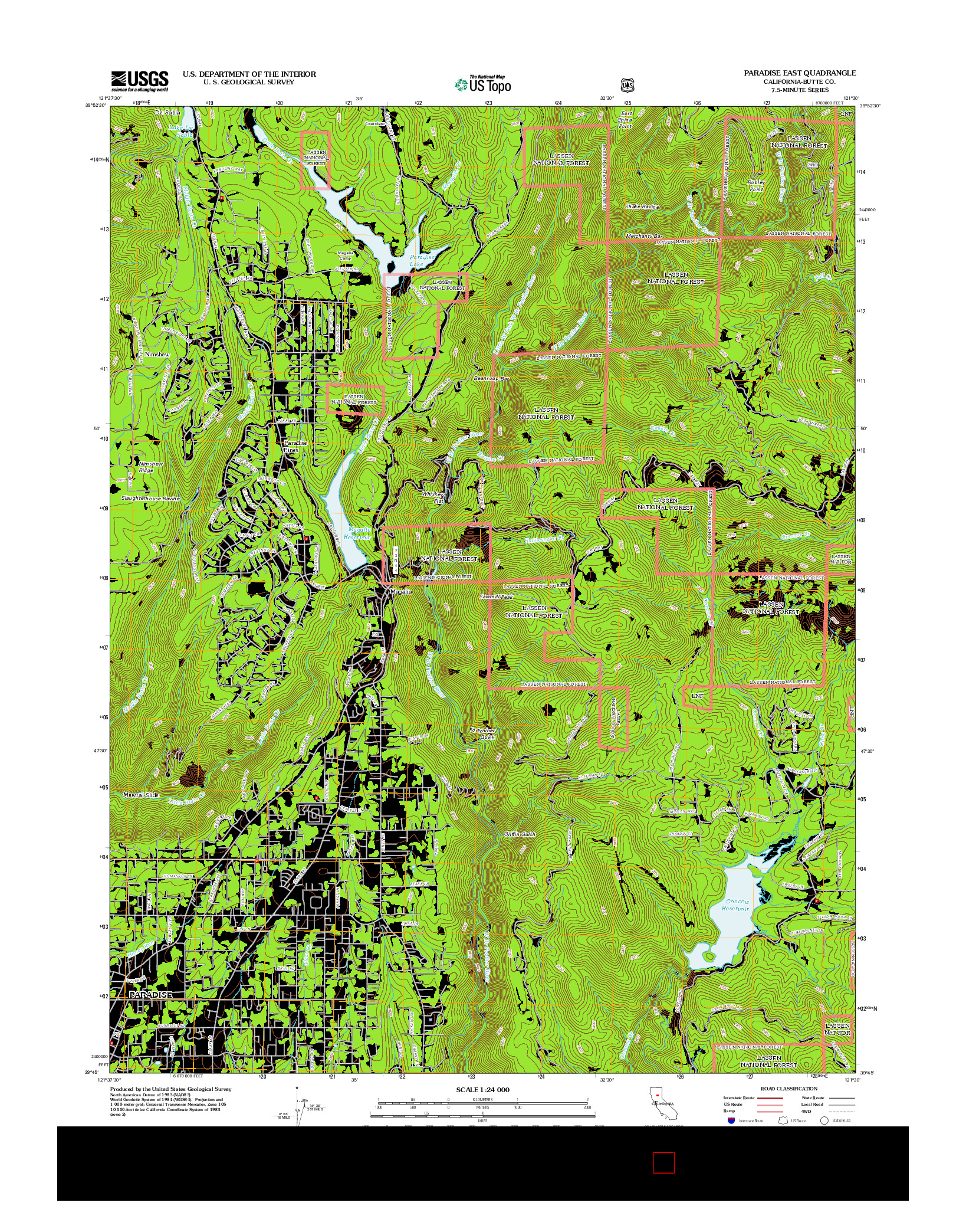 USGS US TOPO 7.5-MINUTE MAP FOR PARADISE EAST, CA 2012