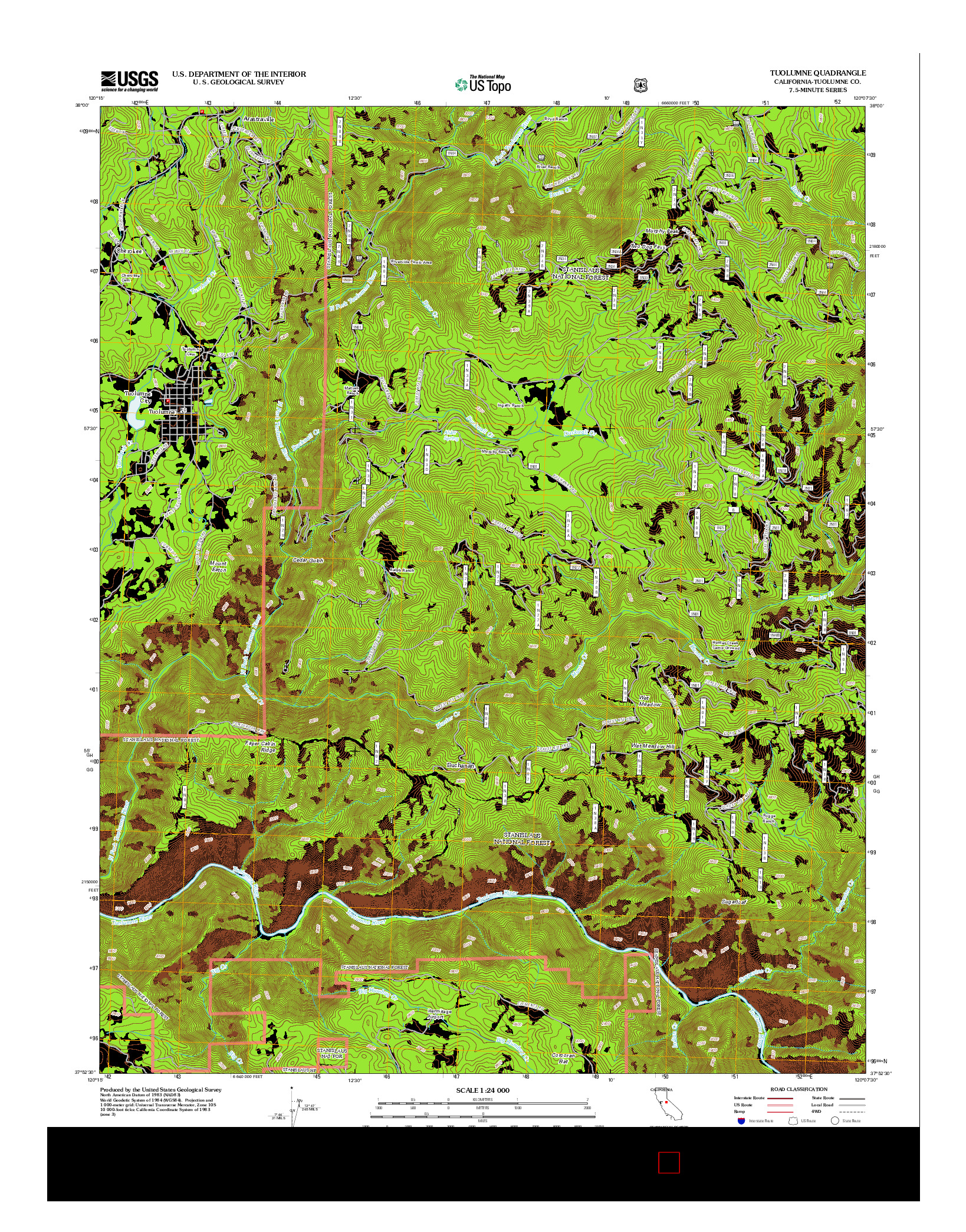 USGS US TOPO 7.5-MINUTE MAP FOR TUOLUMNE, CA 2012