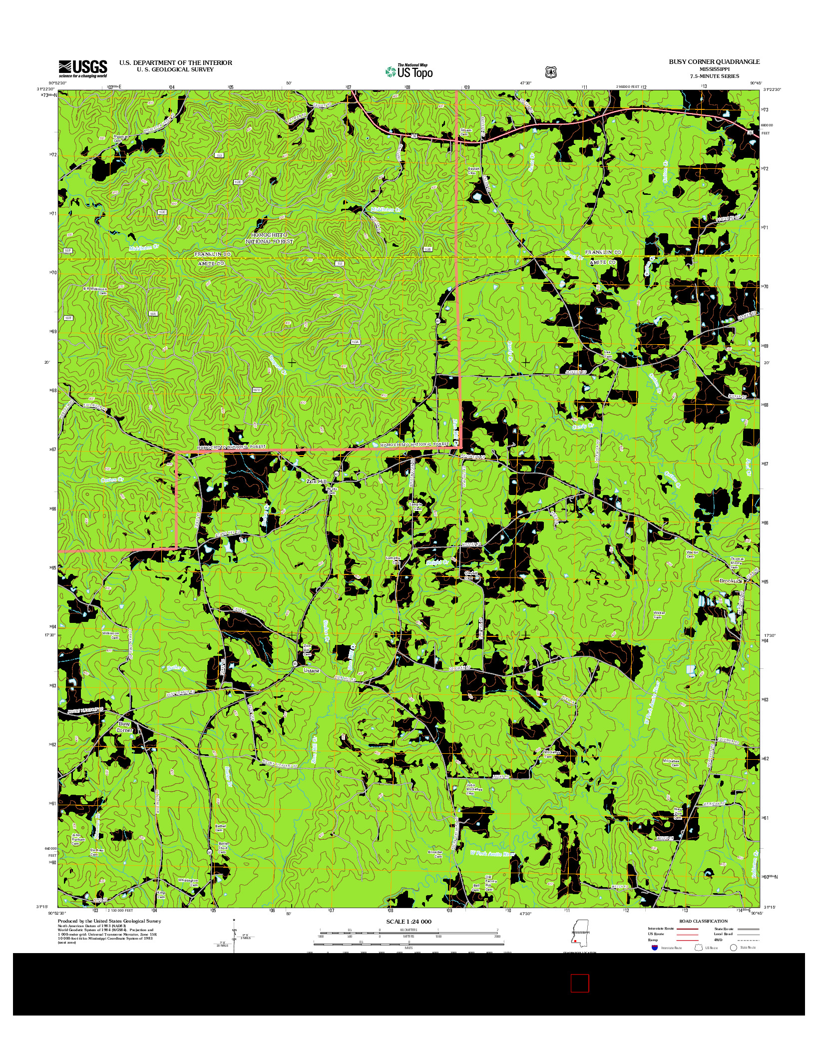 USGS US TOPO 7.5-MINUTE MAP FOR BUSY CORNER, MS 2012