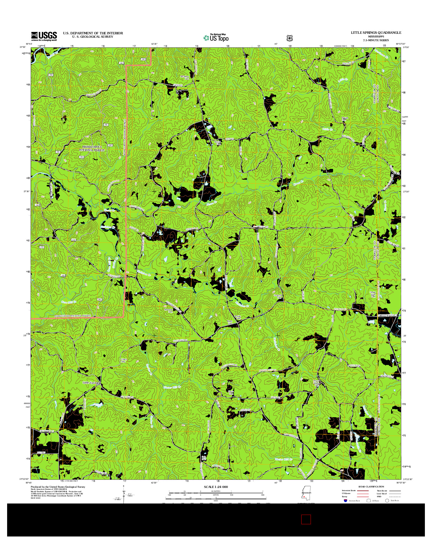 USGS US TOPO 7.5-MINUTE MAP FOR LITTLE SPRINGS, MS 2012