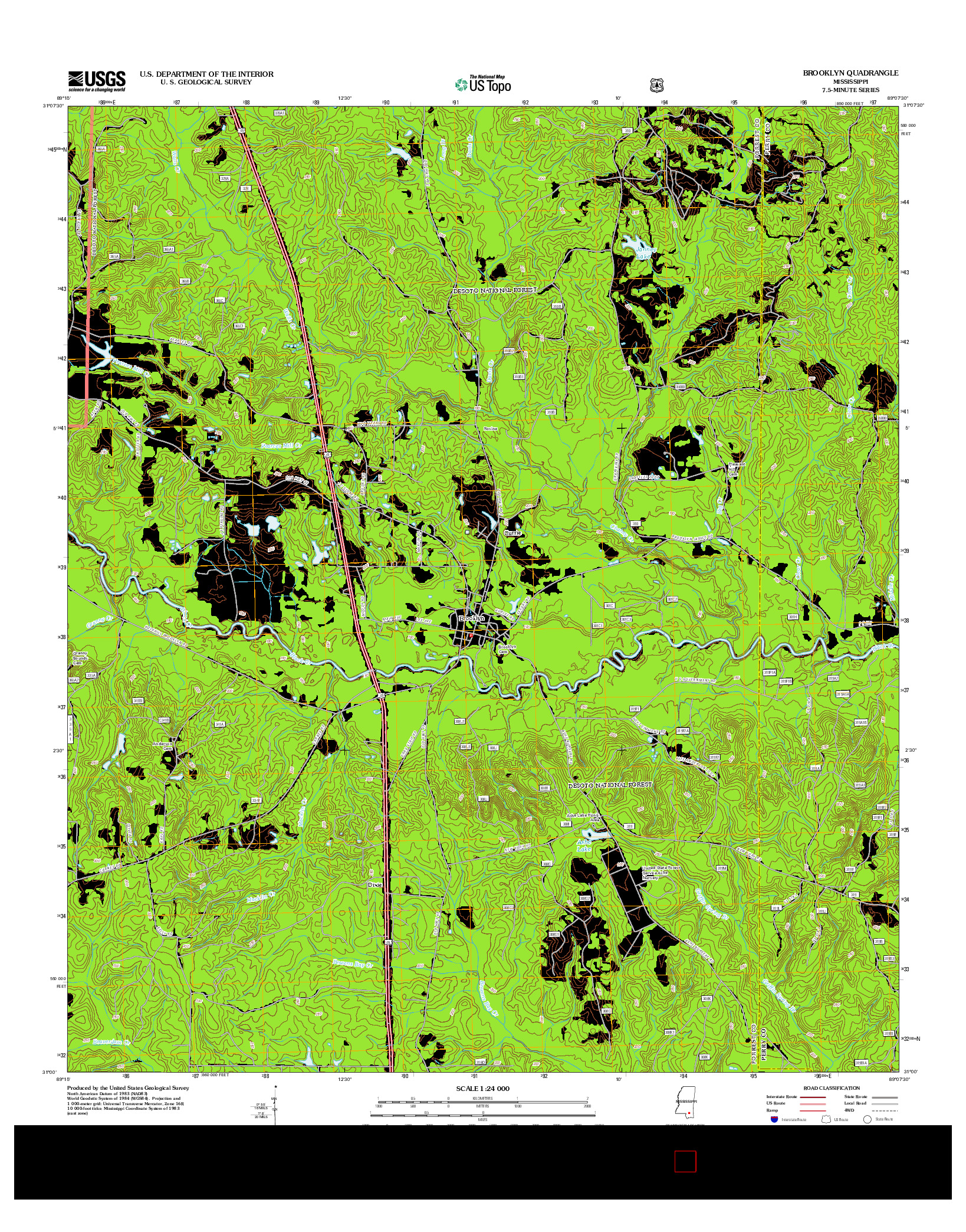 USGS US TOPO 7.5-MINUTE MAP FOR BROOKLYN, MS 2012