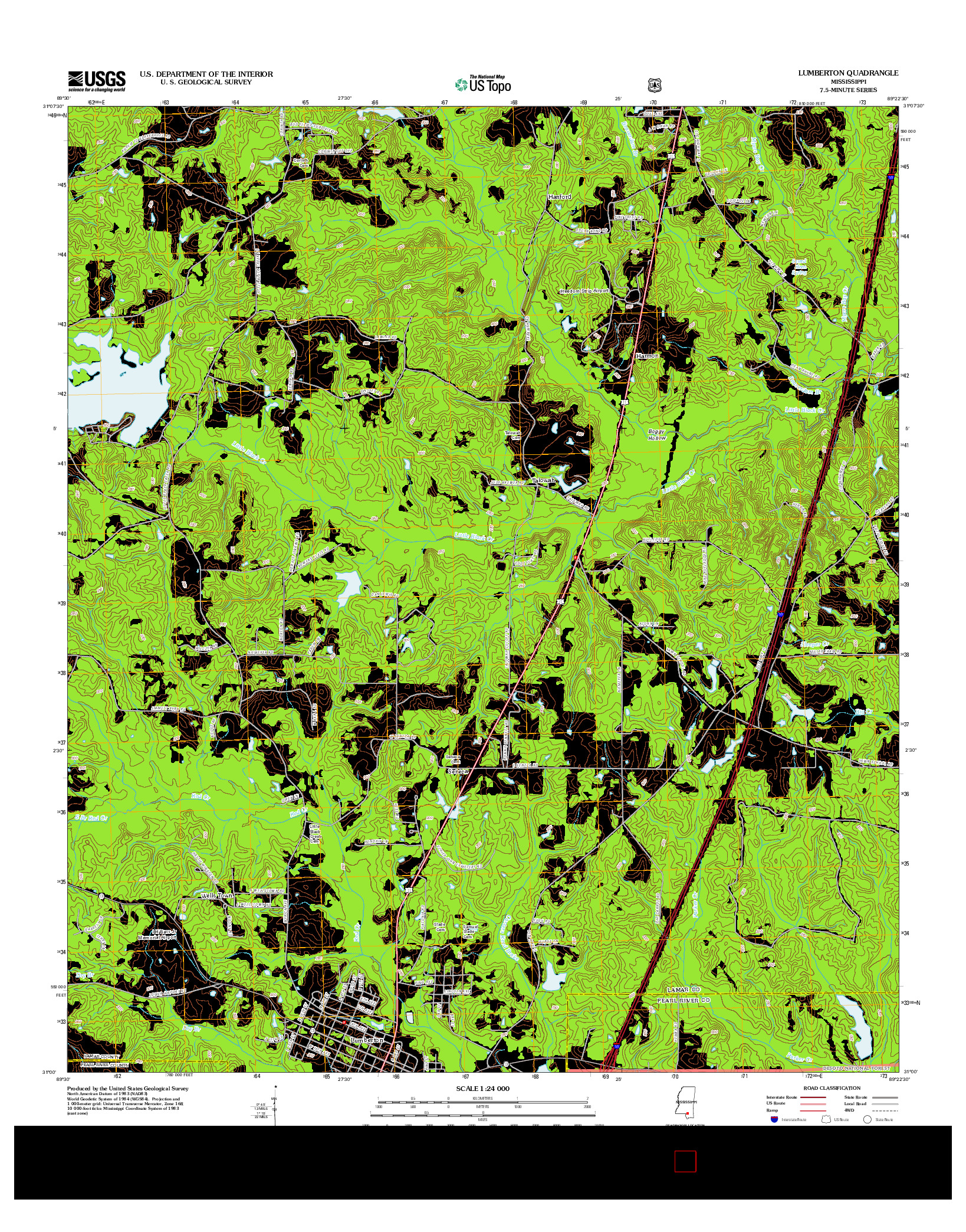 USGS US TOPO 7.5-MINUTE MAP FOR LUMBERTON, MS 2012