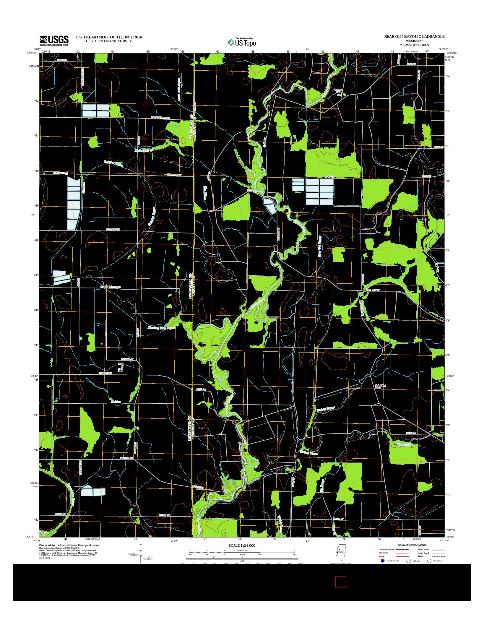 USGS US TOPO 7.5-MINUTE MAP FOR BEAR GUT BAYOU, MS 2012