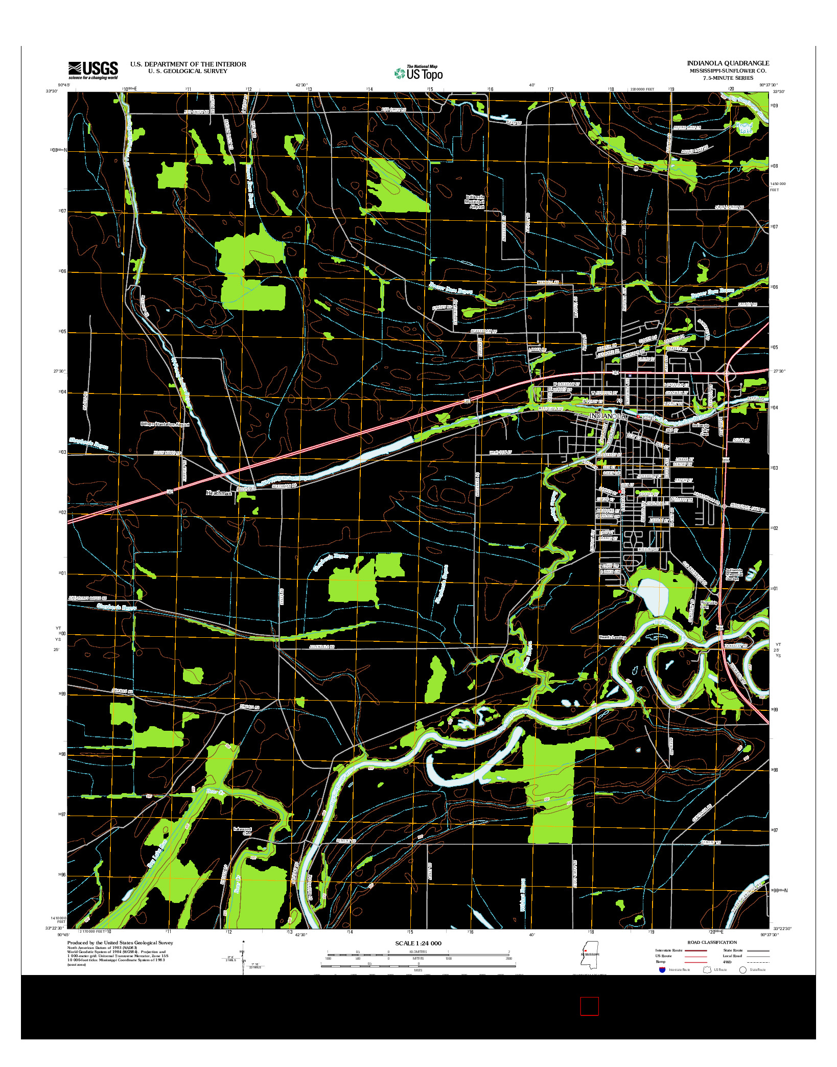 USGS US TOPO 7.5-MINUTE MAP FOR INDIANOLA, MS 2012