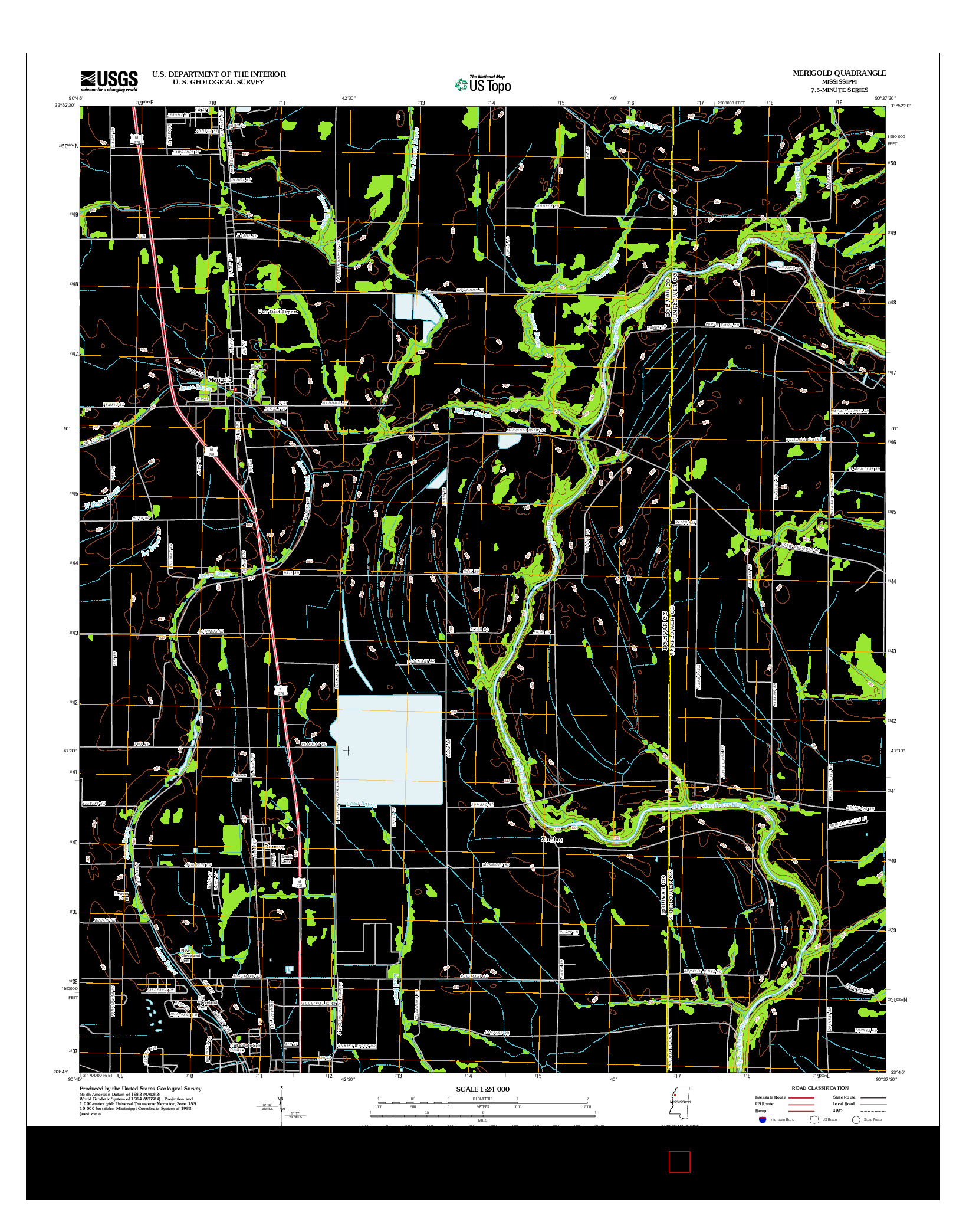 USGS US TOPO 7.5-MINUTE MAP FOR MERIGOLD, MS 2012