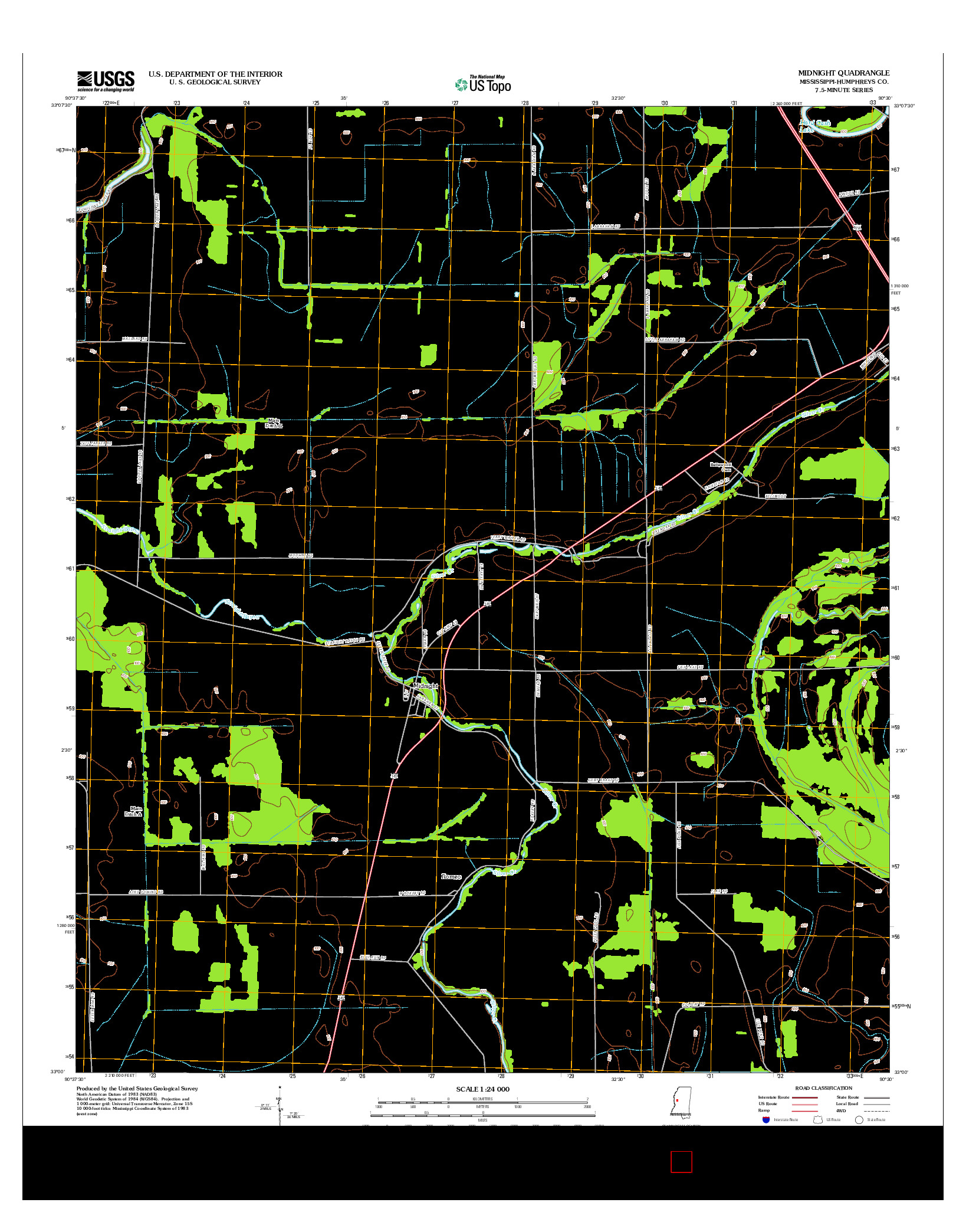 USGS US TOPO 7.5-MINUTE MAP FOR MIDNIGHT, MS 2012