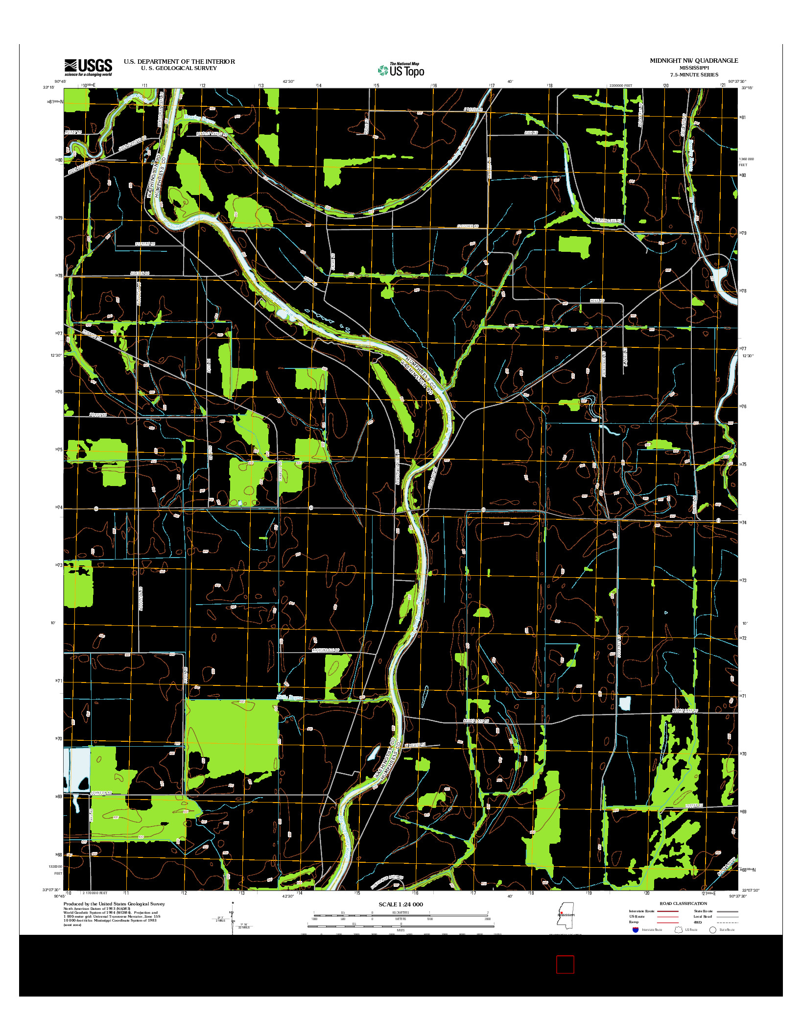 USGS US TOPO 7.5-MINUTE MAP FOR MIDNIGHT NW, MS 2012