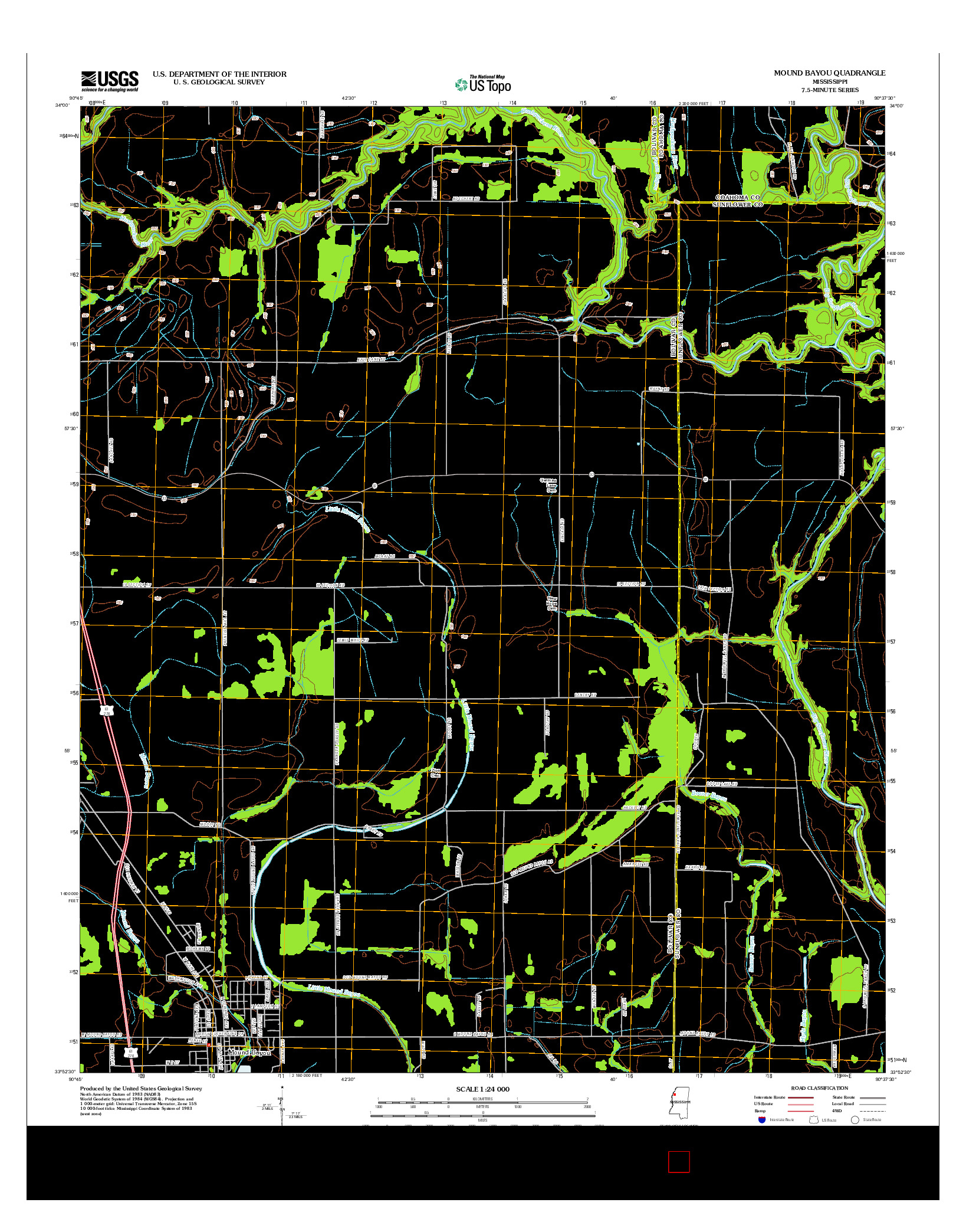 USGS US TOPO 7.5-MINUTE MAP FOR MOUND BAYOU, MS 2012