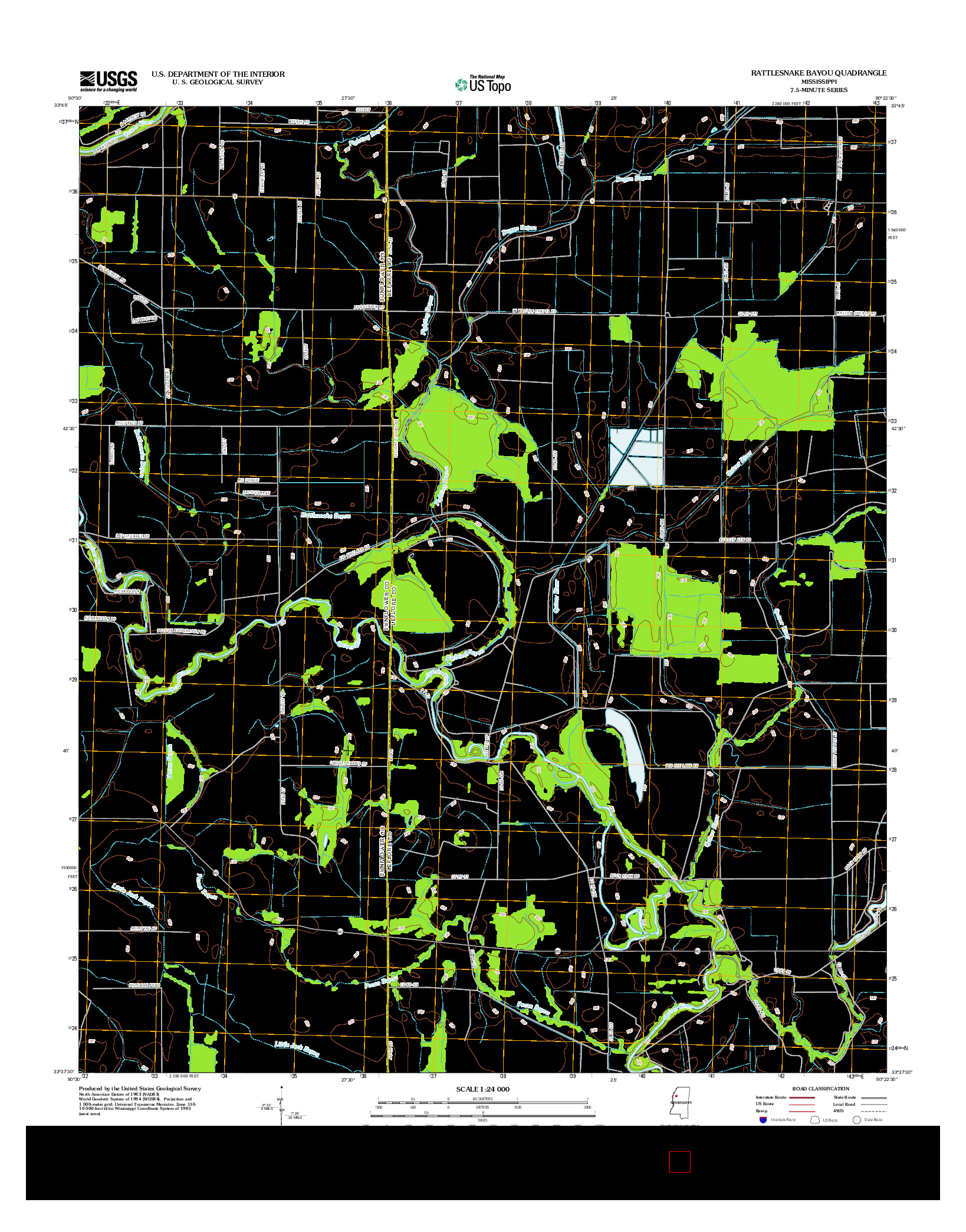 USGS US TOPO 7.5-MINUTE MAP FOR RATTLESNAKE BAYOU, MS 2012