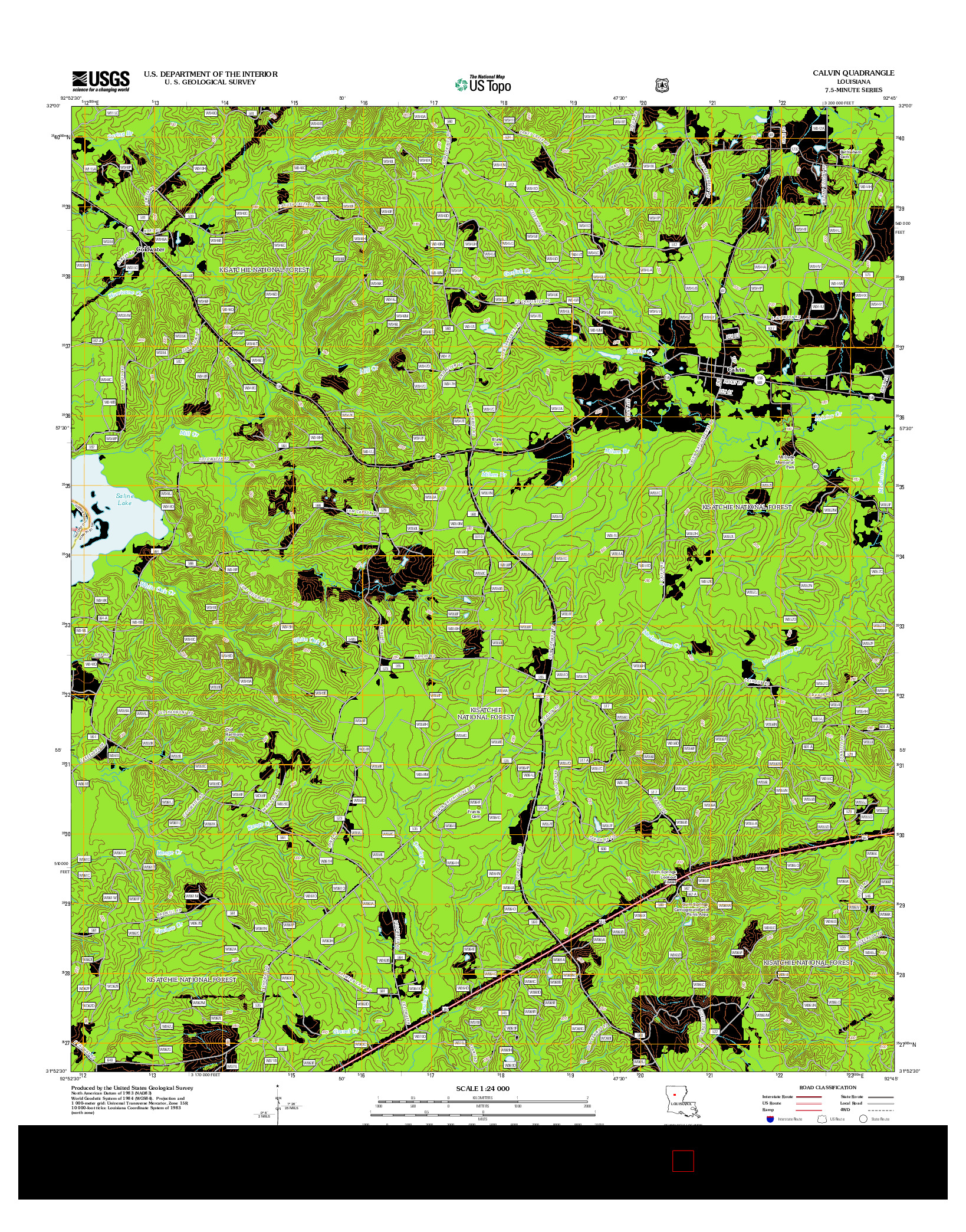 USGS US TOPO 7.5-MINUTE MAP FOR CALVIN, LA 2012