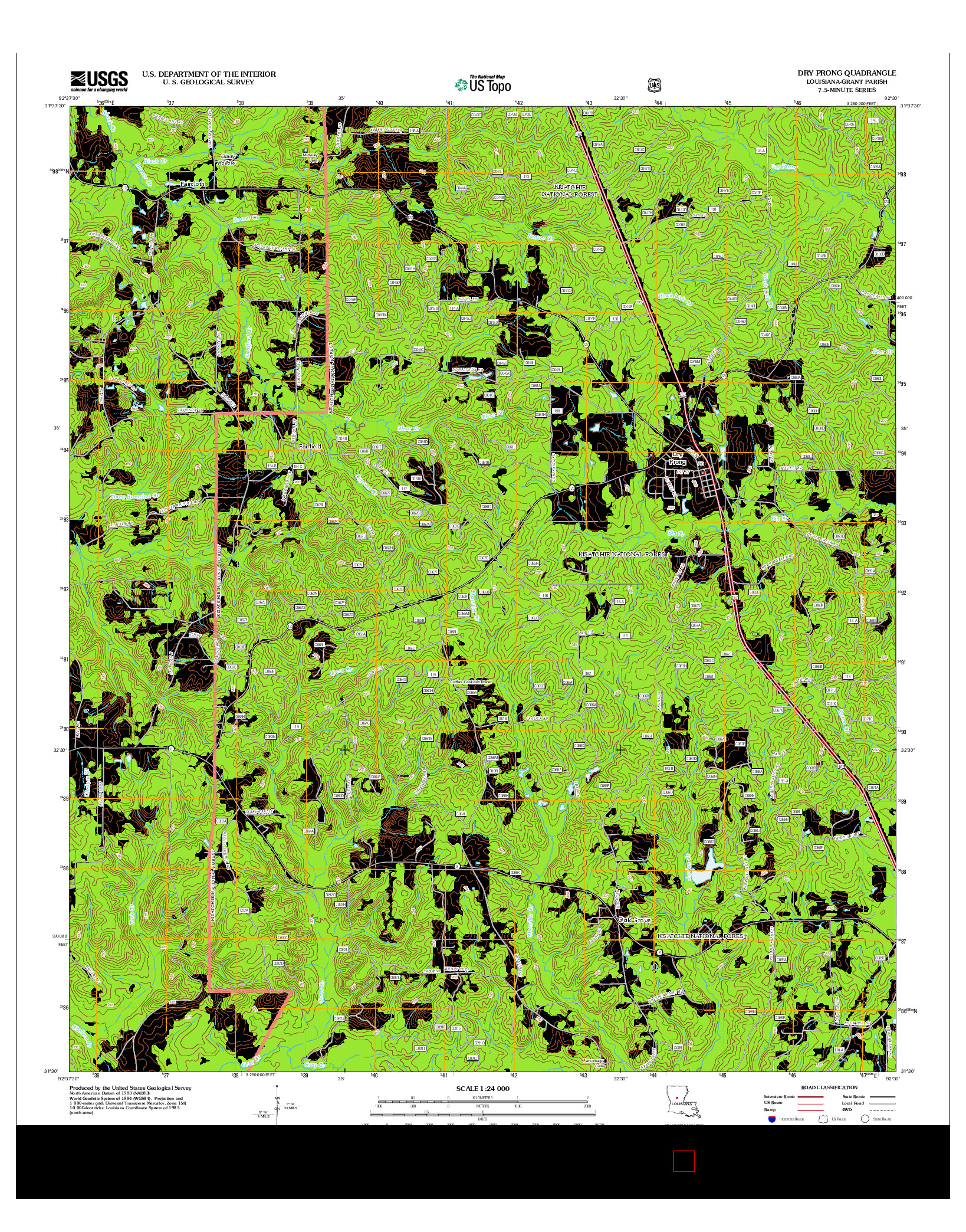 USGS US TOPO 7.5-MINUTE MAP FOR DRY PRONG, LA 2012