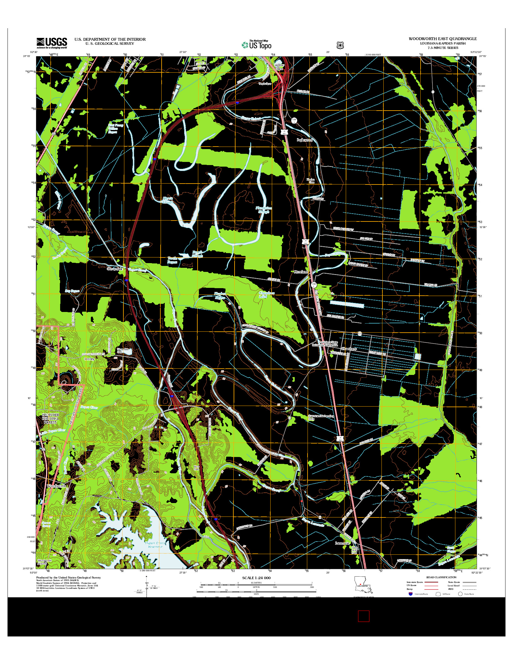 USGS US TOPO 7.5-MINUTE MAP FOR WOODWORTH EAST, LA 2012