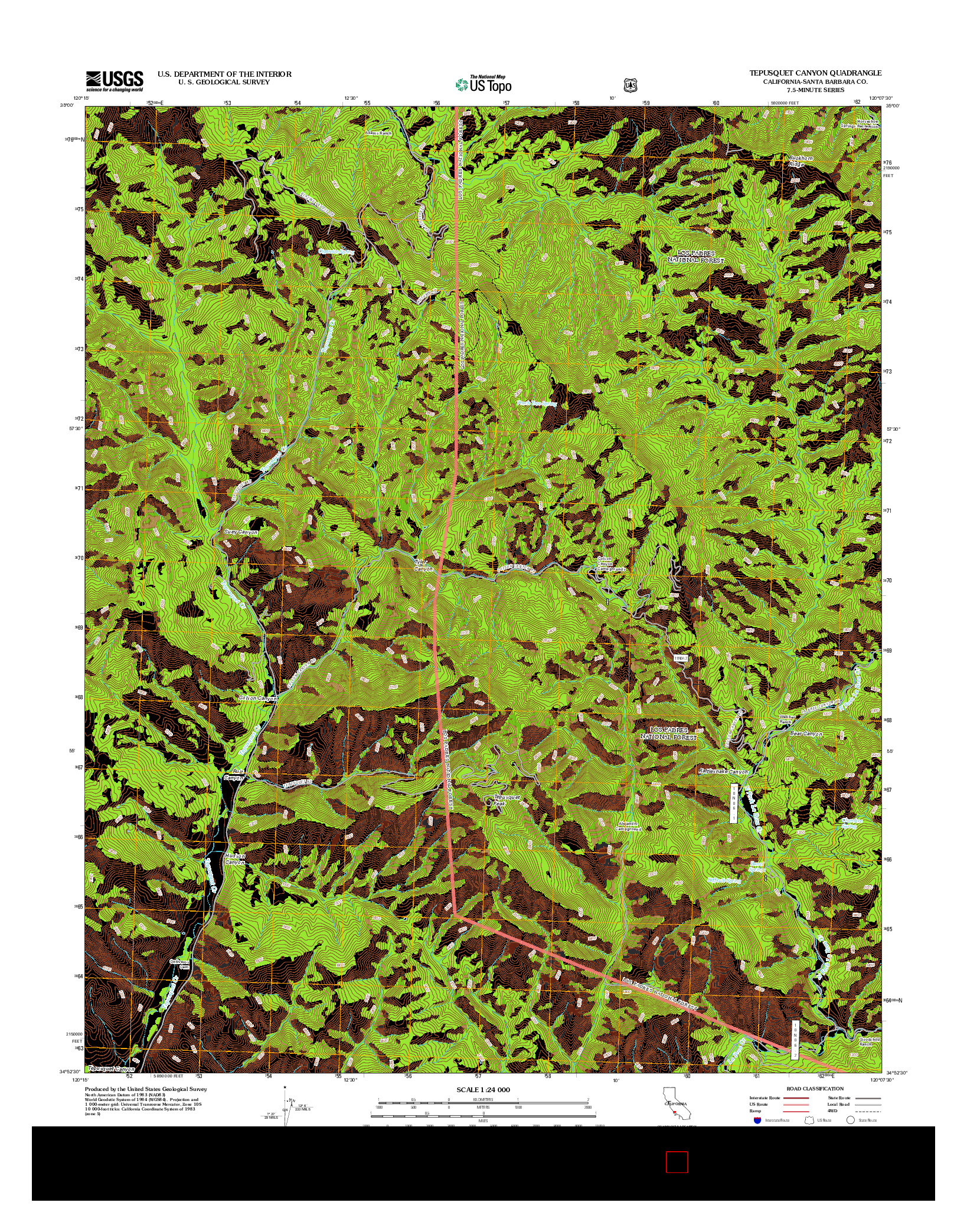 USGS US TOPO 7.5-MINUTE MAP FOR TEPUSQUET CANYON, CA 2012