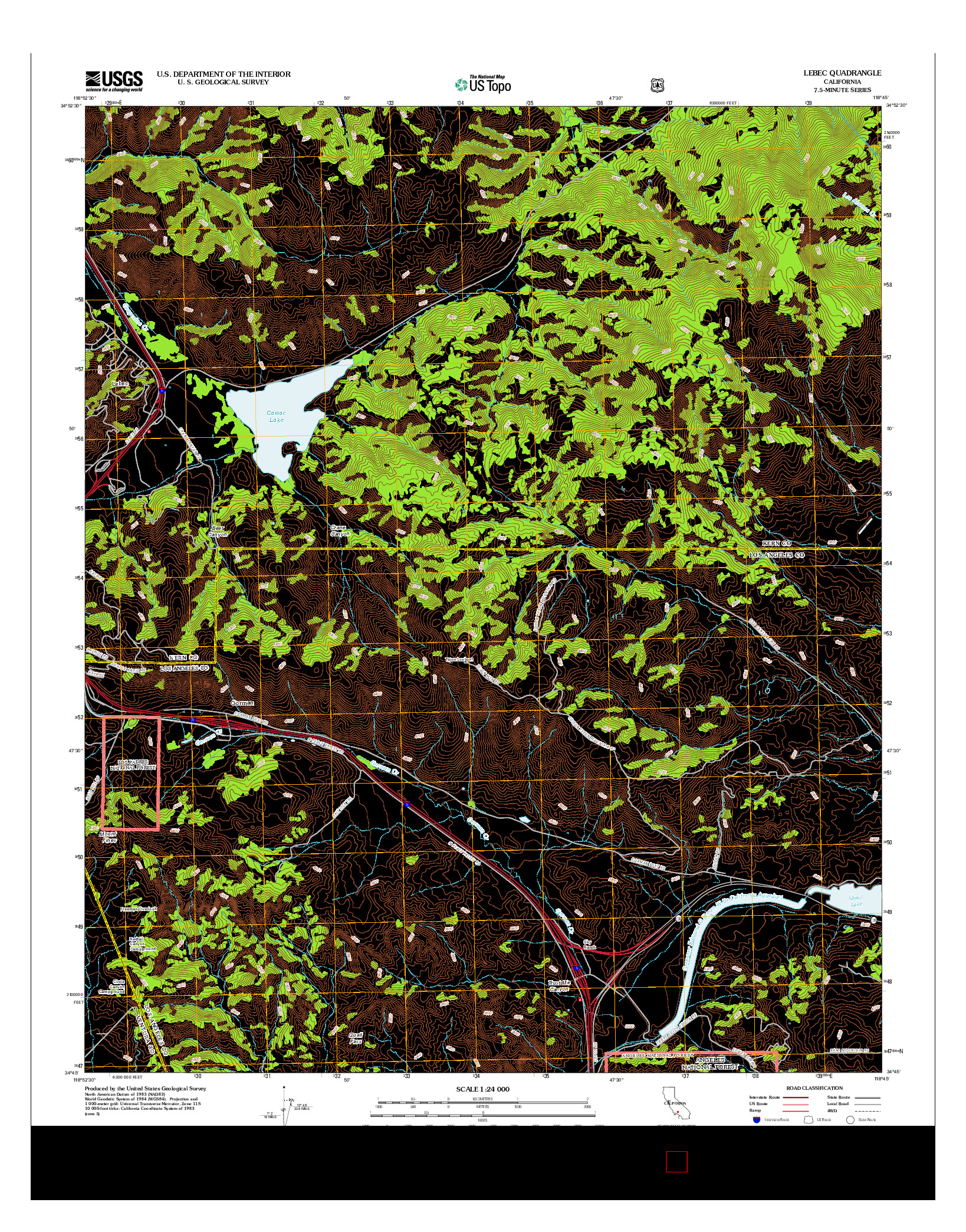 USGS US TOPO 7.5-MINUTE MAP FOR LEBEC, CA 2012