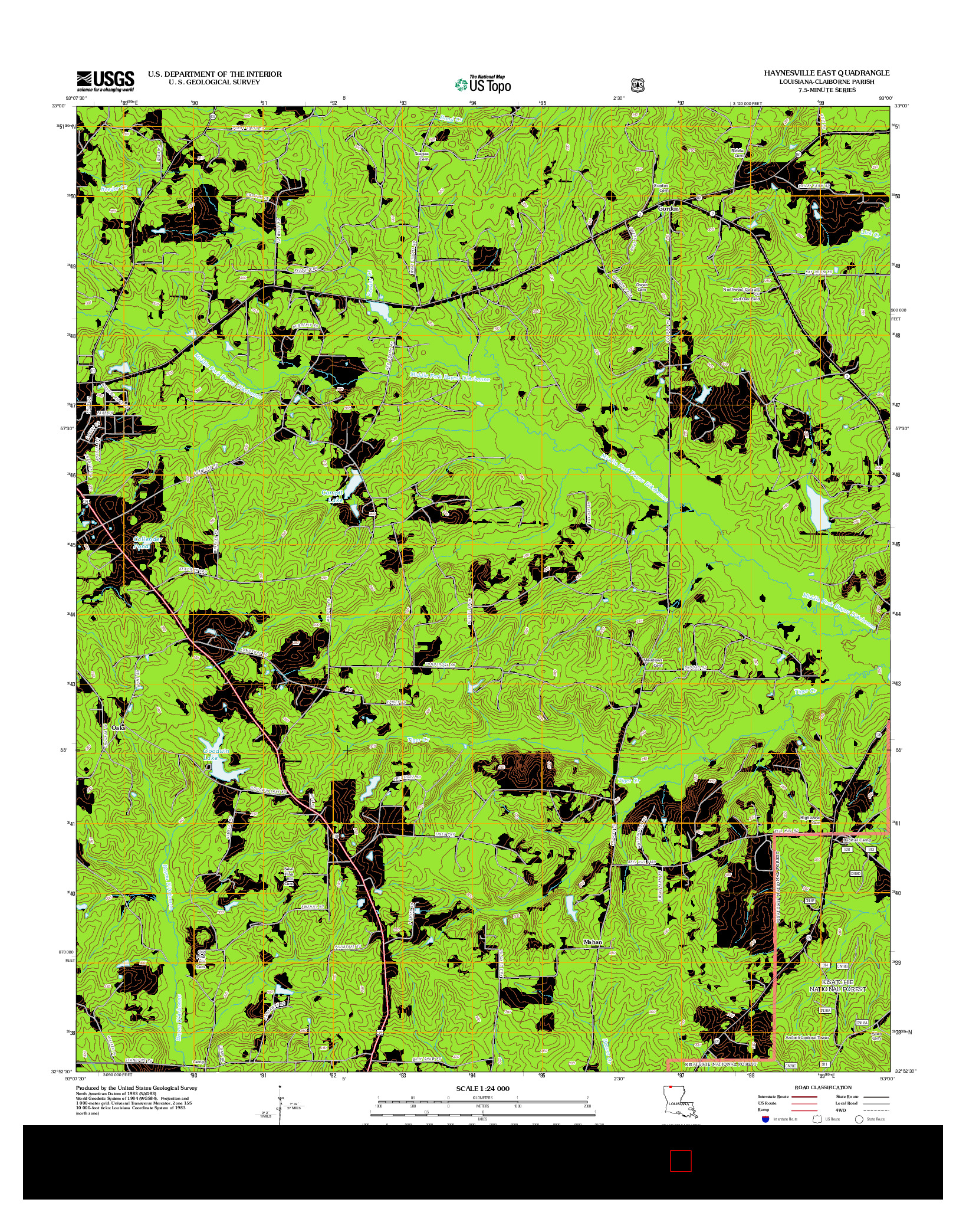 USGS US TOPO 7.5-MINUTE MAP FOR HAYNESVILLE EAST, LA 2012